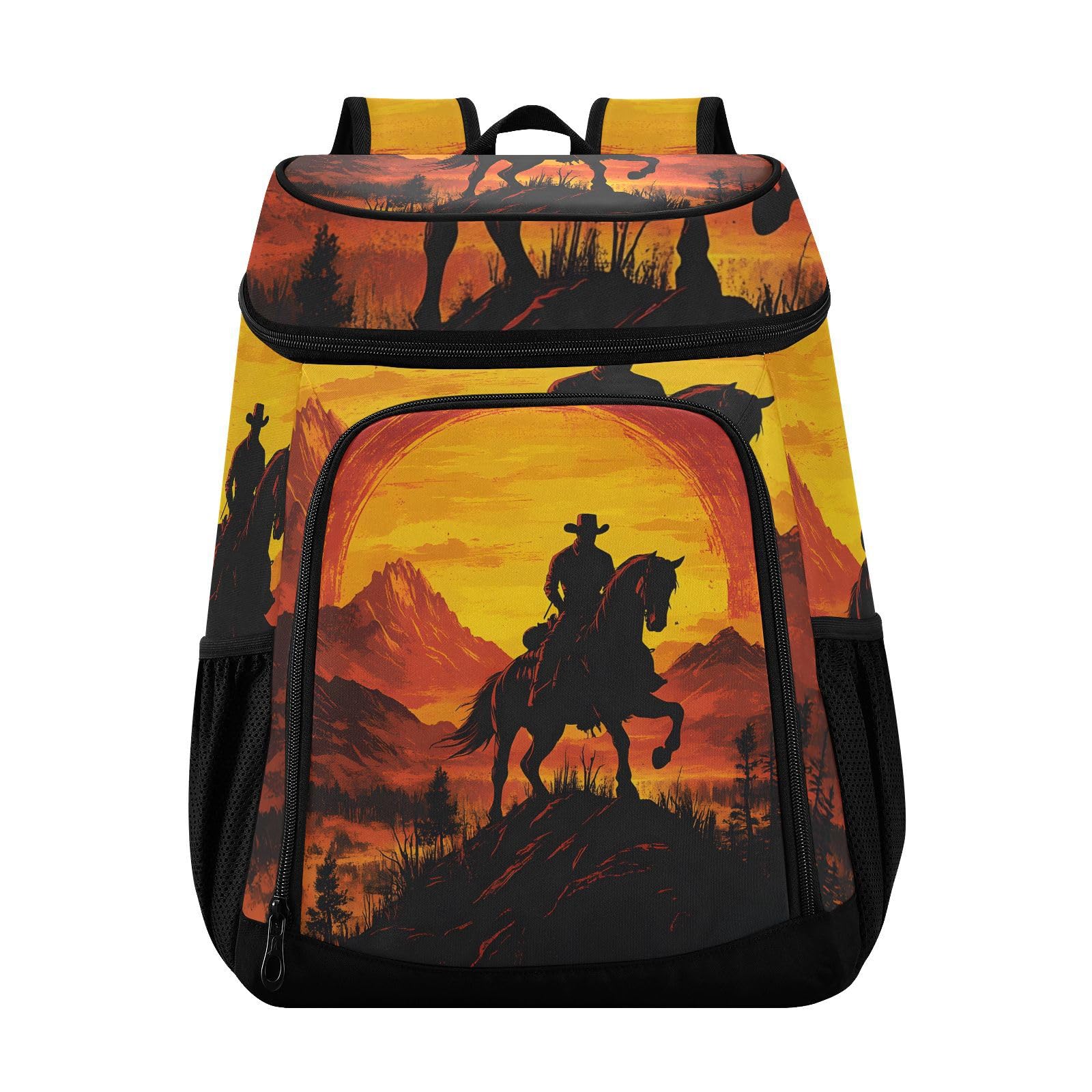 Western Cowboy Desert Old Sunset Cooler Backpack Cooler Insulated Leak Proof Lunch Backpack 36 Cans Waterproof Soft for Men Women Picnic Hiking Camping Beach