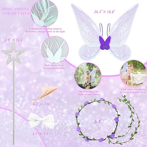 Miniatura 10 de DTESL 7 piezas de alas de hada, alas transparentes brillantes, mariposa, hada, Halloween, alas de ángel, para niños, niñas y mujeres