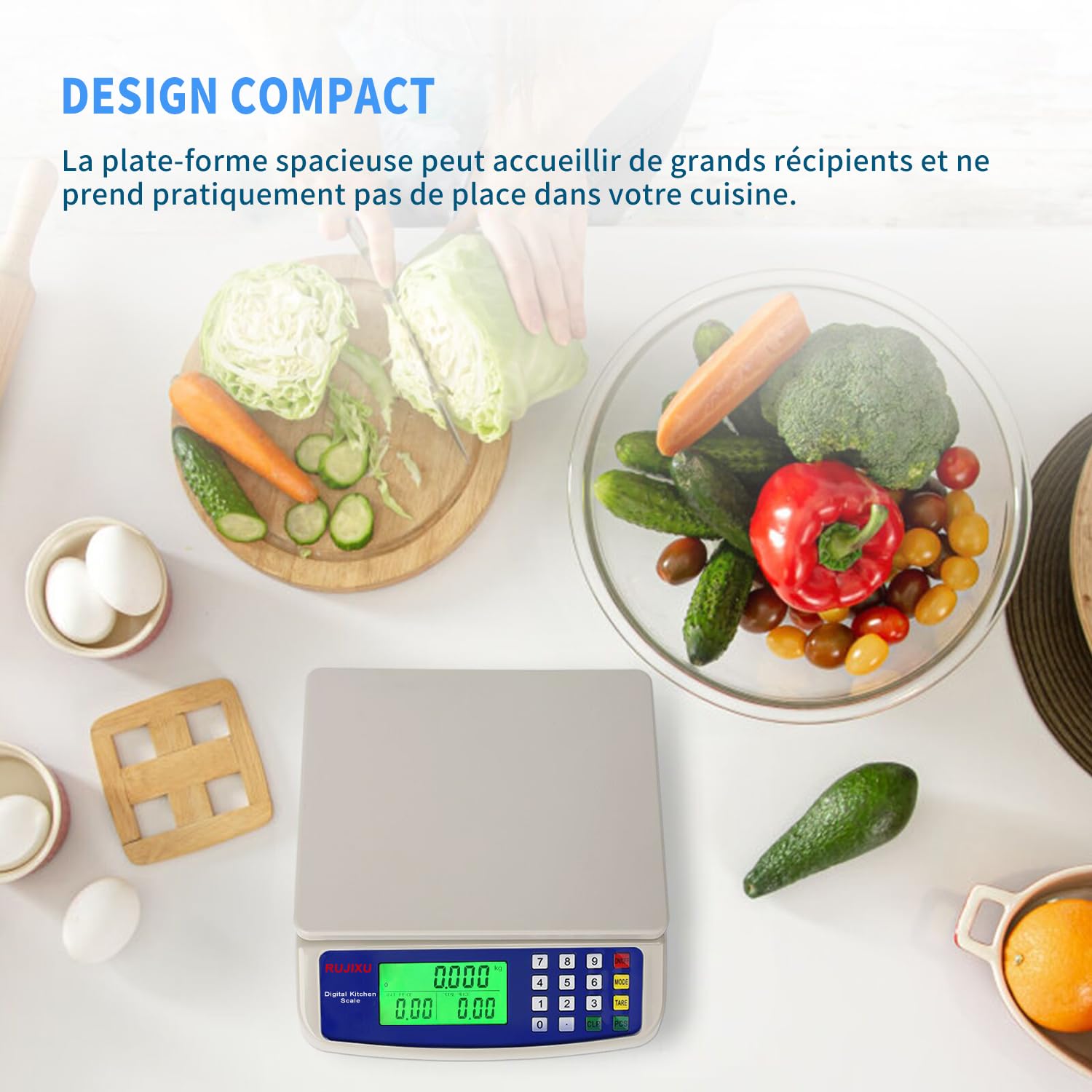 Balance de cuisine électronique 30 kg Balance alimentaire numérique avec écran LCD inclus adaptateur secteur 6 V (Size : 30kg/1g)