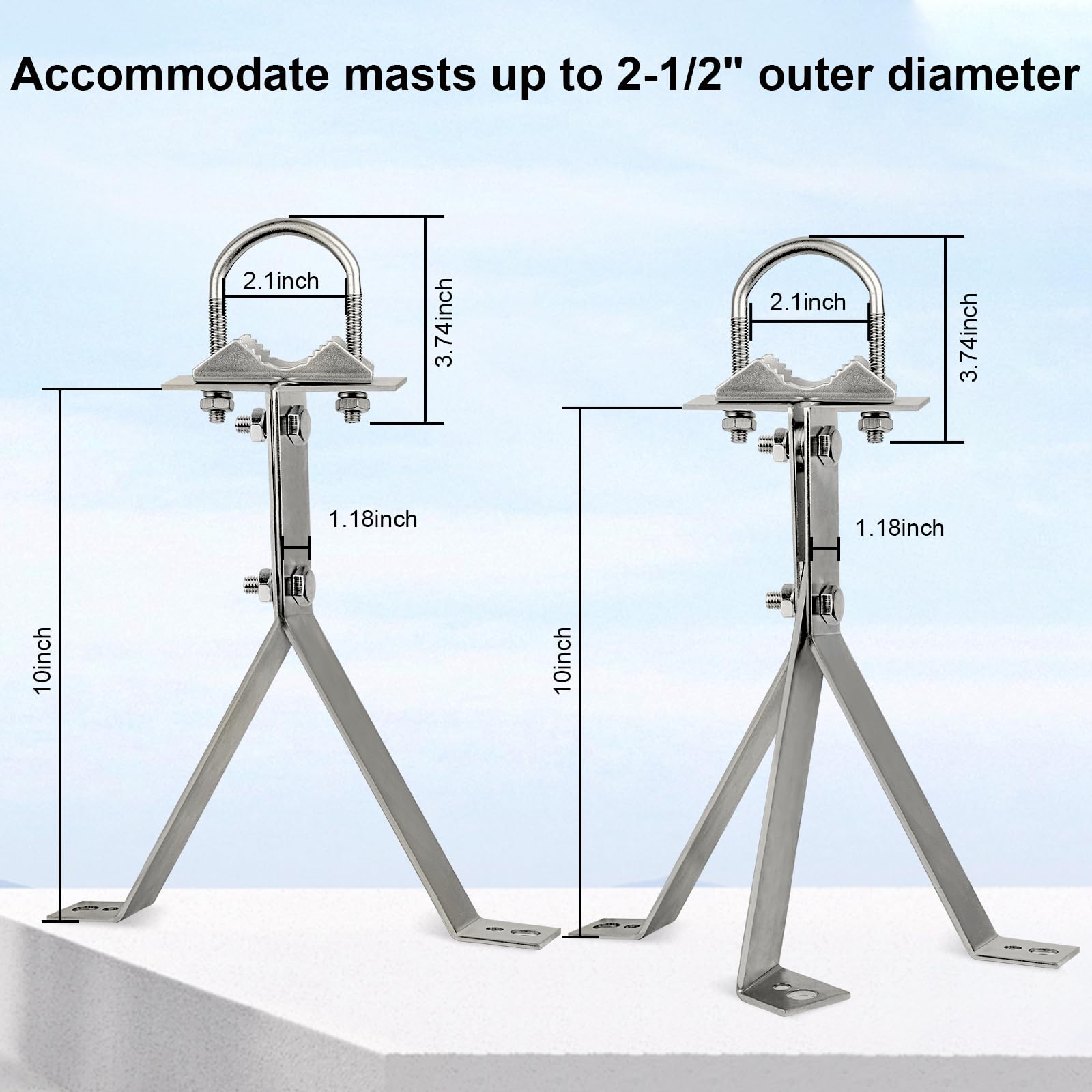 XRDS-RF Soporte de pared para antena – Soporte de montaje resistente al viento de 10 pulgadas para mástil de antena de TV (2 patas + 3 patas)