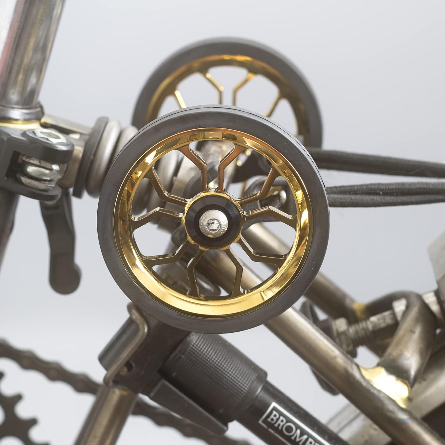 Large 82mm Wide Easy Wheels for Brompton Folding Bike in Gold