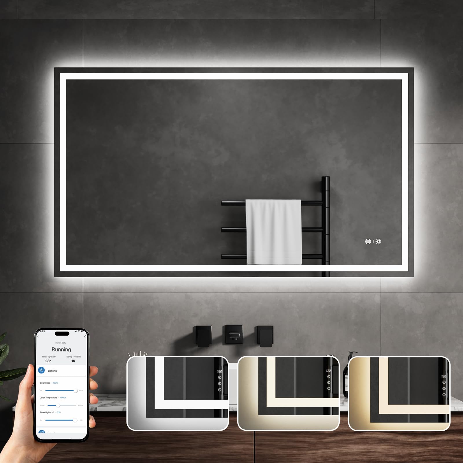 Miroir LED tactile 70x120 cm avec intensité réglable et mémoire intelligente