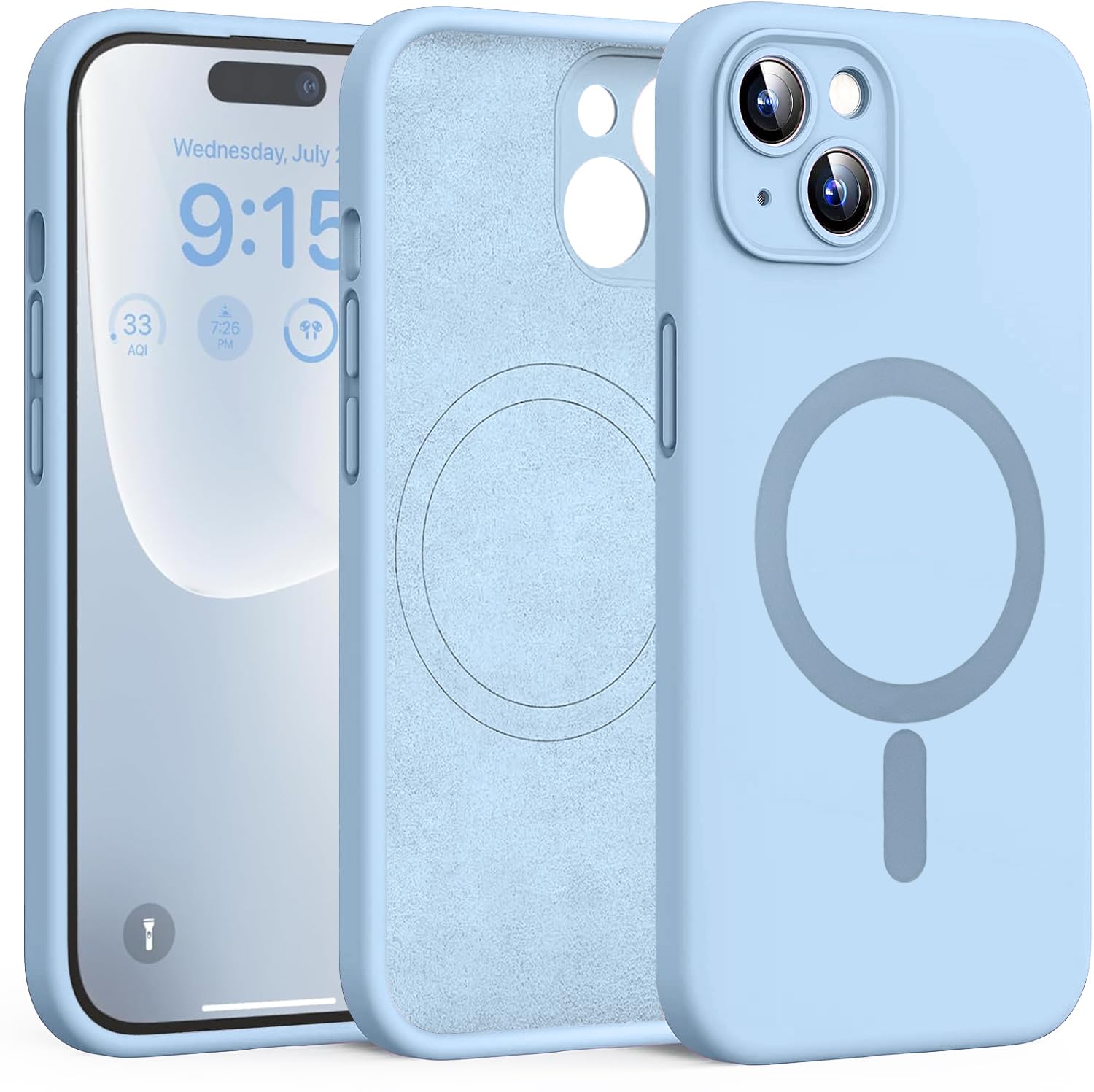 DIZORO Magnetic Silicone Case Compatible for iPhone 15 6.1-Inch, Compatible with MagSafe, Silky Soft Touch, Shock Absorbing Phone Cover with Camera Lens Full Protection - Mist Blue-image-23