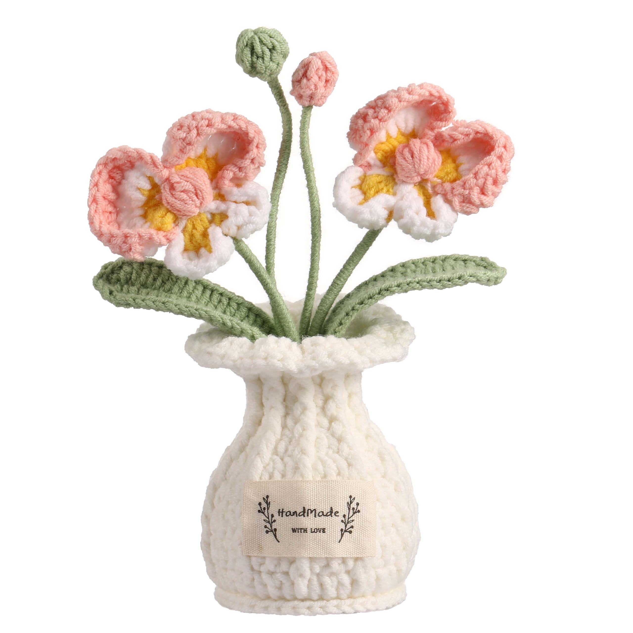 Orchid Crochet Flower Pot Blush Pink Handmade Knitted Phalaenopsis Desk Decor for Home Office