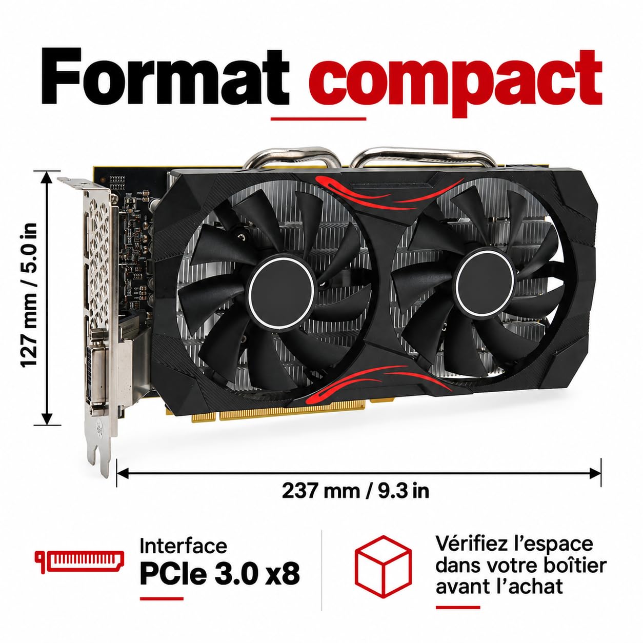 Scheda grafica 580 8G GDDR5 GPU da gioco a doppia ventola da 256 bit Memoria da 8000 MHz PCI Express 3.0 Supporta uscita 4K 60 Hz per PC da gioco Computer desktop Modifica video
