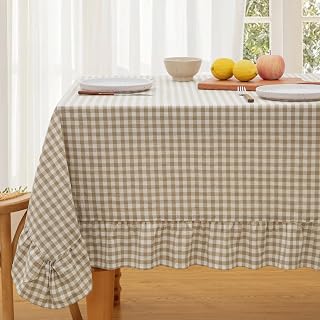 KKJIAF Taupe Gingham Tablecloth 52 x 70 Inch, Cotton Plaid Tablecloth