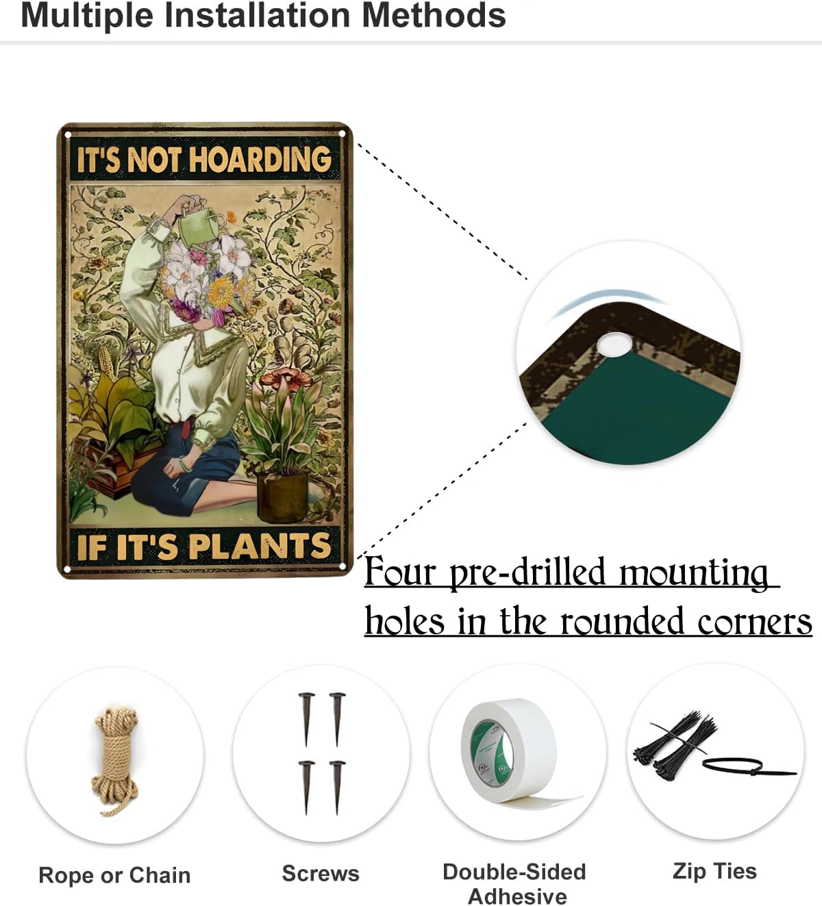 Vintage Gardening Tin Sign, It's Not Hoarding If It's Plants, 8 x 12 Inches Novelty Funny Garden Signs - Image 2