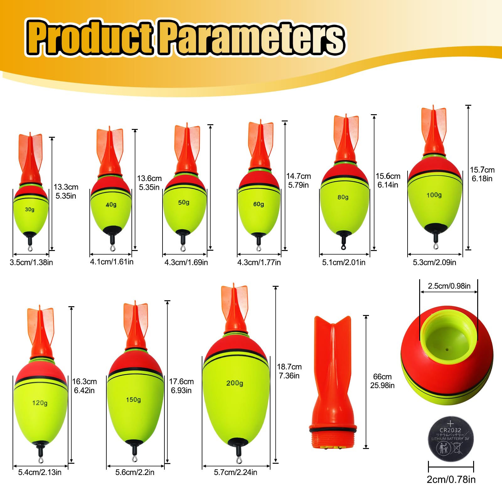 Flotteurs de pêche à LED, vert et rouge, avec indicateur de fusée phosphorescent, avec pile bouton pour la pêche de nuit