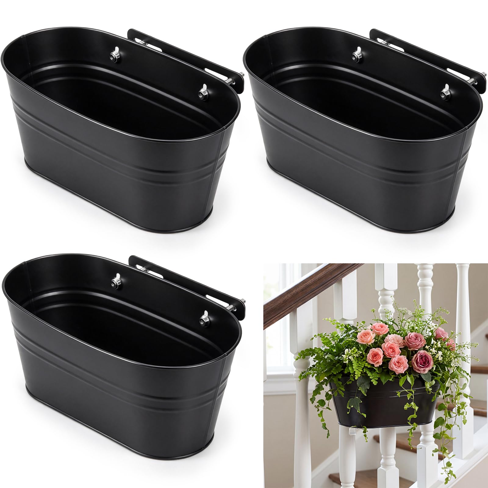 Waydress Lot de 3 pots de fleurs à suspendre en métal de 26,9 cm pour