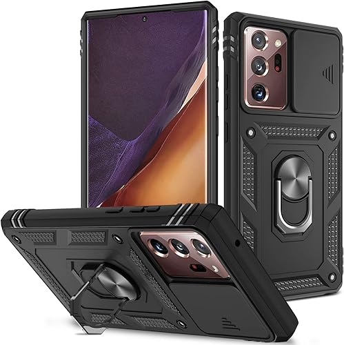 DAWEIXEAU Funda para Galaxy Note 20 Ultra, a prueba de golpes, resistente a los impactos, con lente deslizante y soporte, color negro