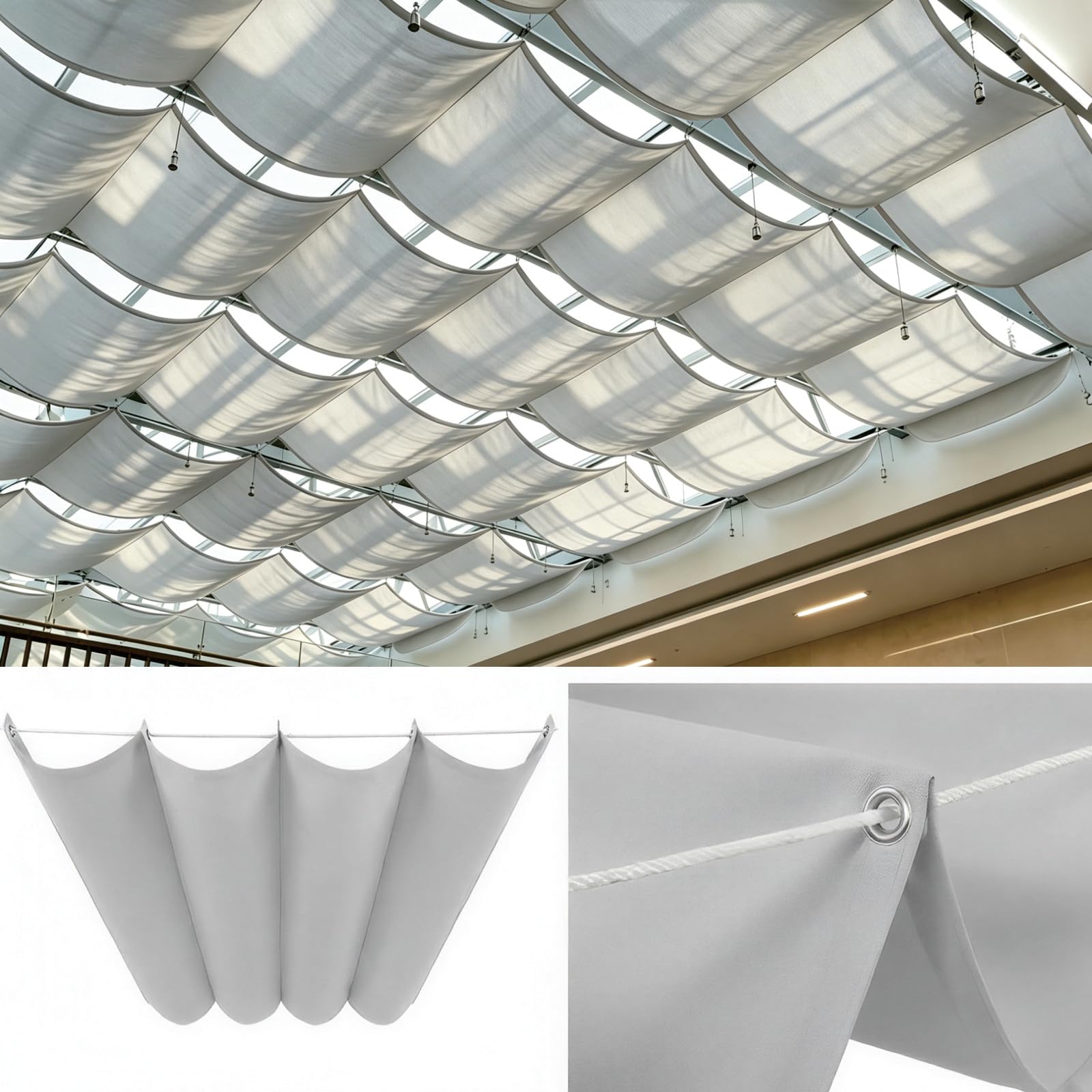 Voile d'ombrage rétractable gris clair en PES de 120 x 205 cm pour patio