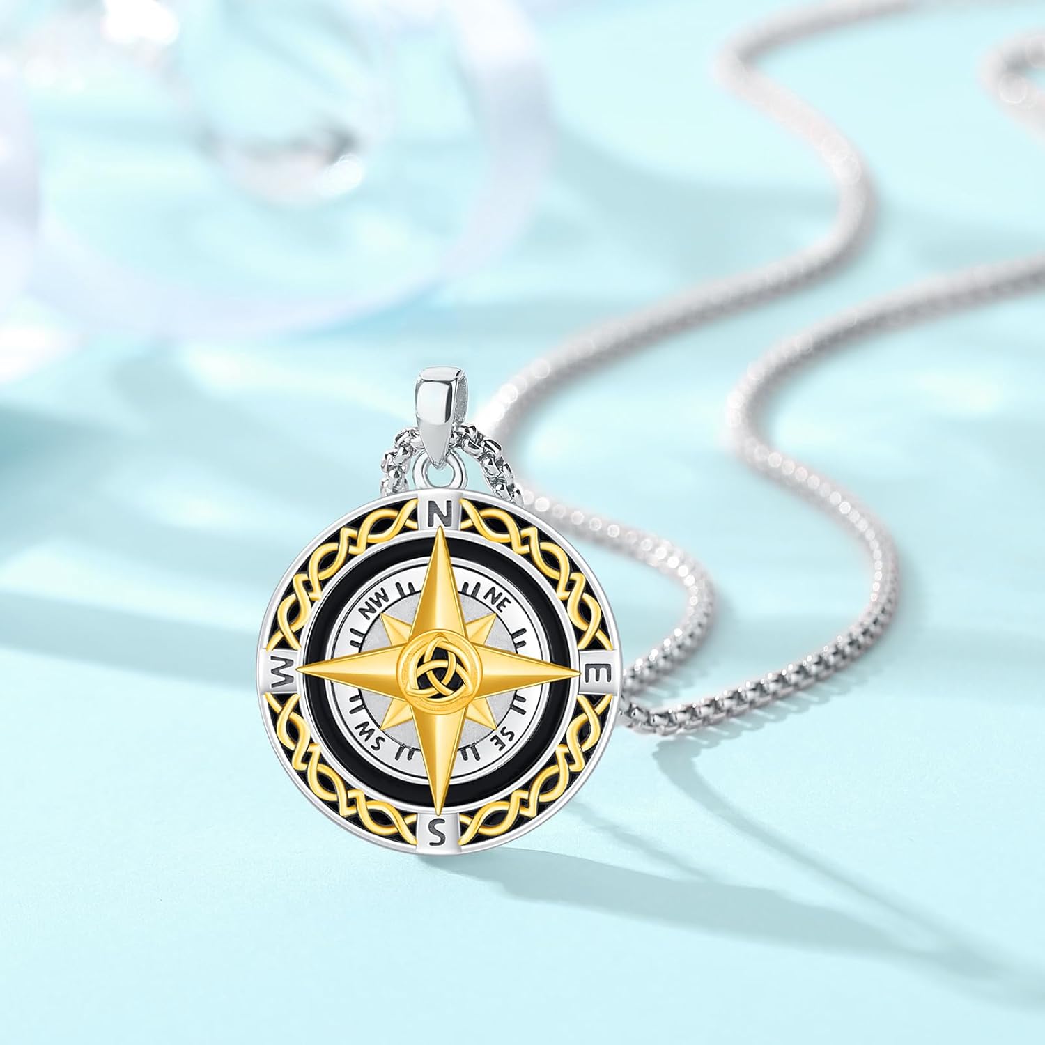 Celtic Knot Compass Pendant Necklace for Women Men, 925 Sterling Silver Charm Compass Necklace Christmas Gifts for Wife Birthday Gifts Graduation Travel Jewelry Gift - Image 2