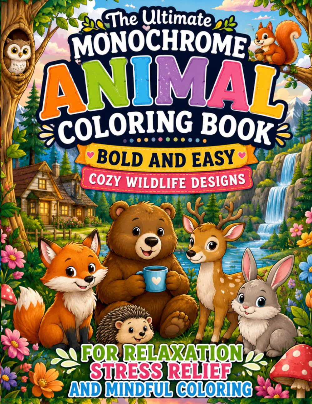 The Ultimate Monochrome Animal Coloring Book Bold and Easy Cozy Wildlife Designs for Relaxation Stress Relief and Mindful Coloring