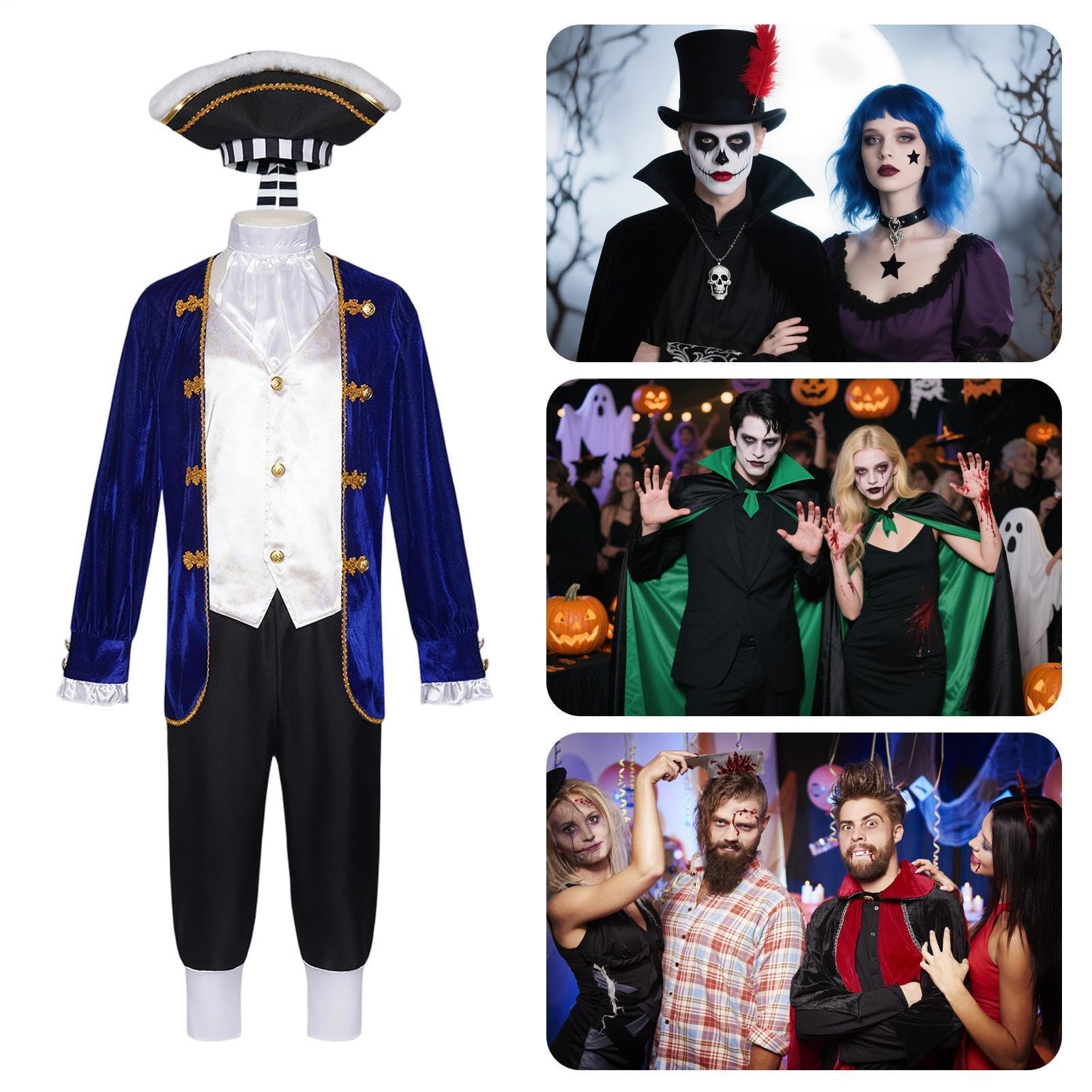Costume da cosplay storico da uomo, uniforme con cappello e sciarpa