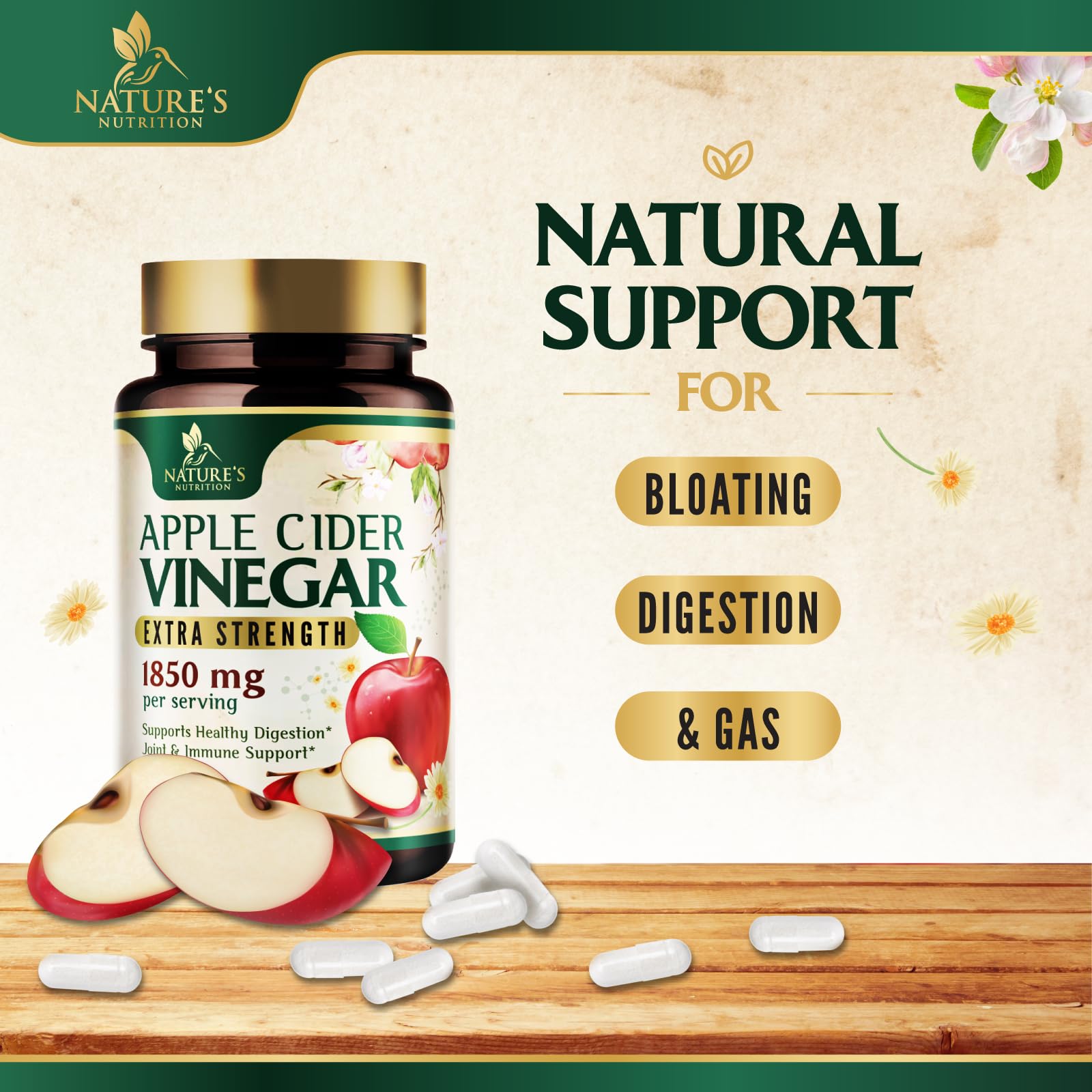 Apple Cider Vinegar Capsules 1877mg - Extra Strength Detox & Cleanse with Vitamin D & Zinc - Premium ACV, Joint Natural Digestion & Immune Support - Vegetarian Gluten Free Supplement - 120 Capsules — Amazon image 7