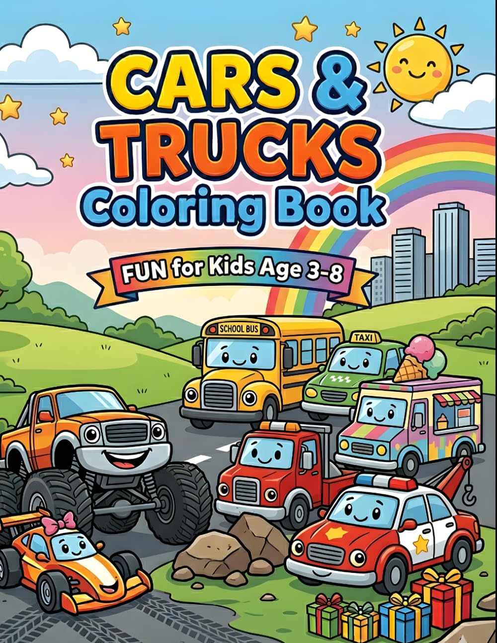 Car & Truck Coloring Book for Kids Ages 3-8: Fun and Easy Vehicle Coloring Pages Featuring Cars, Trucks, Construction Vehicles, Fire Engines, and More for Boys and Girls