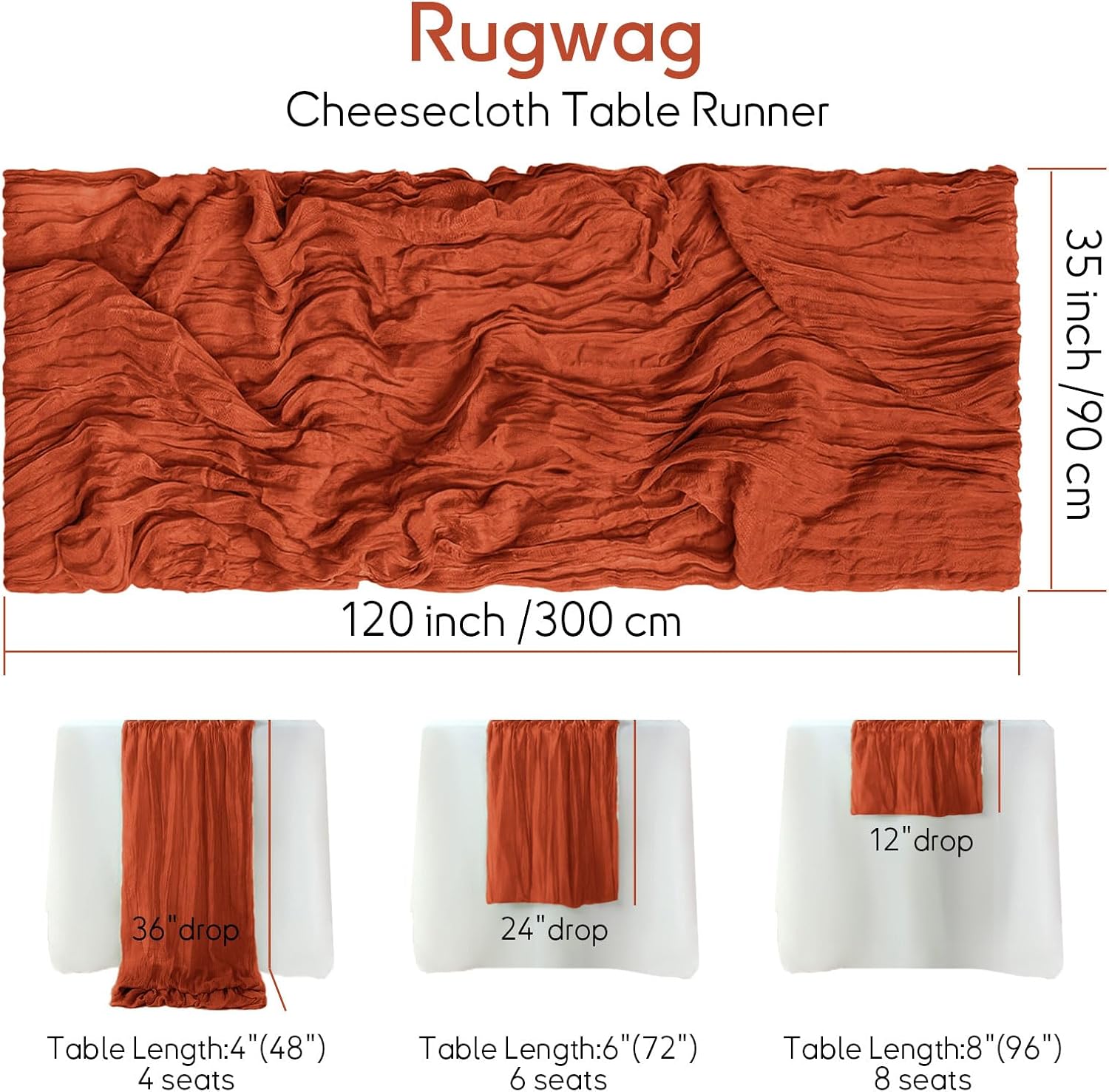 10 Packs Terracotta Cheesecloth Table Runner 35×120 Inch Boho Gauze Cheesecloth Table Runner