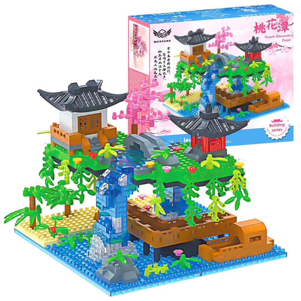 FRYAMCFPeach Tree House Building Block Set, 688 PCS Peach Blossom Garden Ancient Style Building Peach Blossom Bonsai Mini Micro Bricks Kit,Flowers Botanical Gift for Adult 14+Children