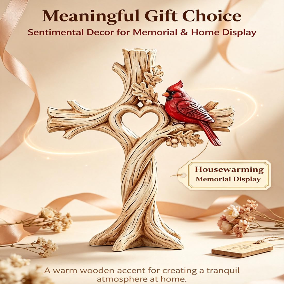 Árbol del Corazón del Cardenal Cruzado – Madera Maciza Tallada a Mano (2 piezas)