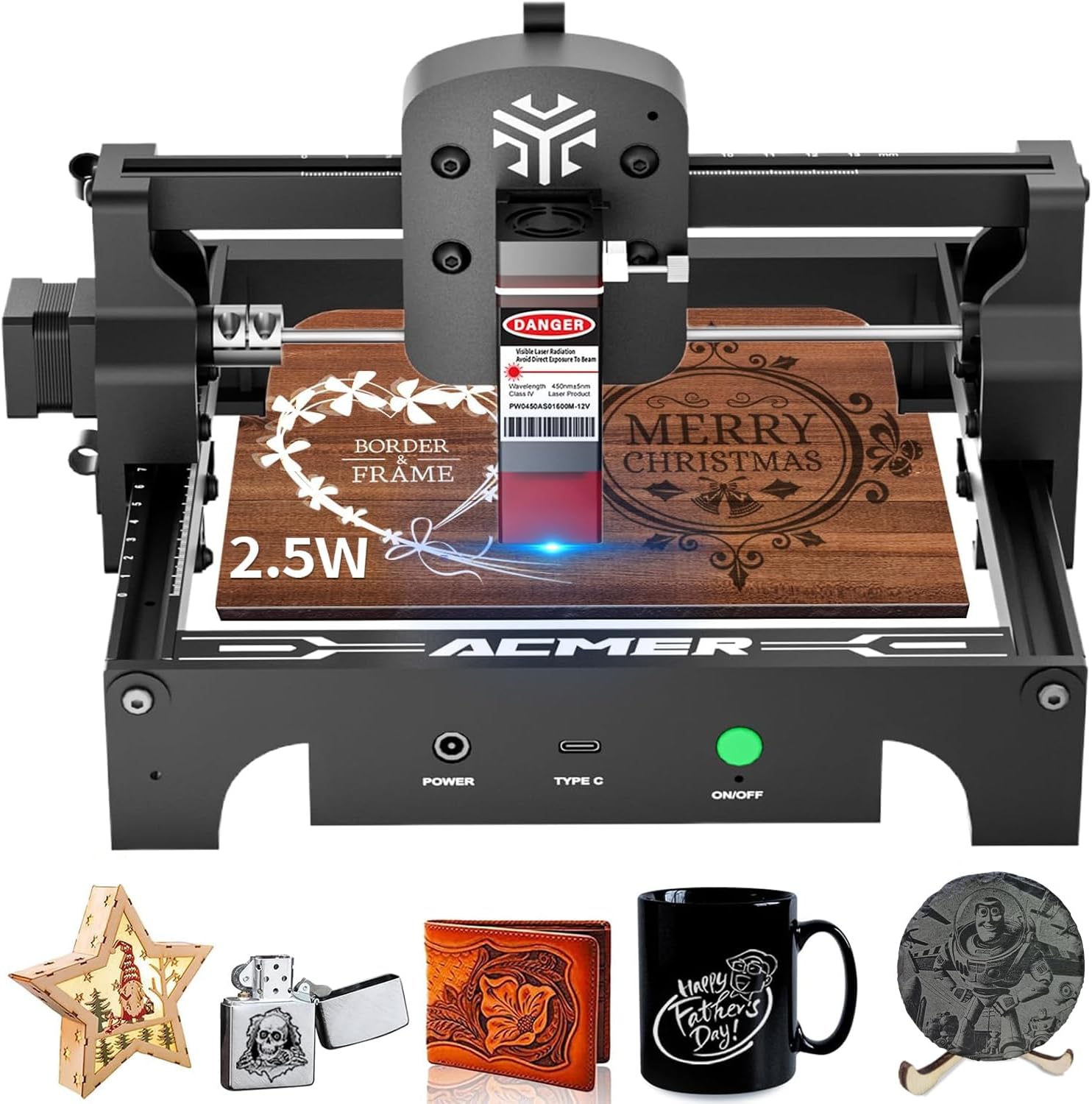S1 Laser Engraver for Beginner Mini Laser Engraving Machine for Wood, Leather, Plastic, Laser Class4 (Black, S1 2500mW)