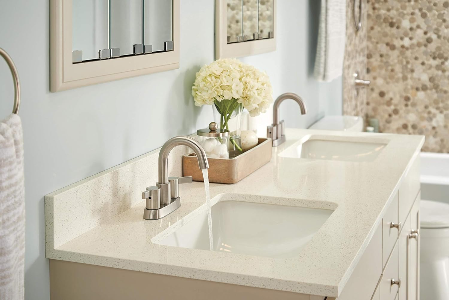 Peerless Precept Centerset Bathroom Faucet Brushed Nickel, Bathroom Sink Faucet, Drain Assembly, Brushed Nickel P299102LF-BN