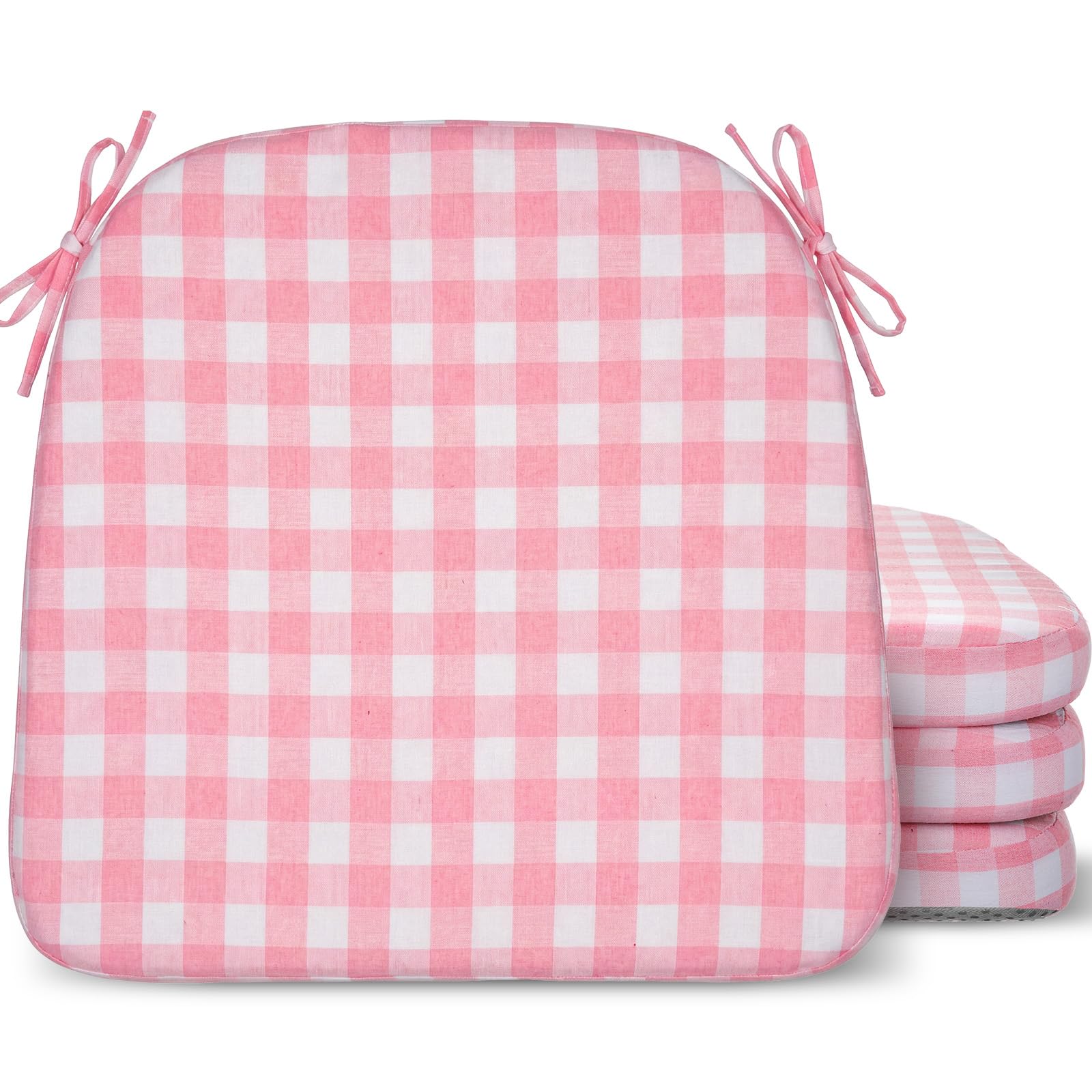 Photo 1 of Geetery 4 Pcs Checkered Chair Cushion for Dining 17"x16"x2" Thick Buffalo Plaid Non-Slip Chair Pad with Tie and Removable Cover for Home Outdoor Patio Indoor Seat Cushion (Buffalo Gingham,Pink)
