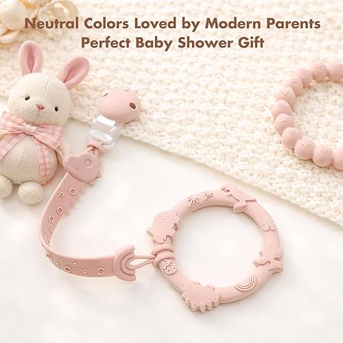 Miniatura 5 de Clips para chupete de silicona para bebé, de una pieza, clips para chupete para niños y niñas, 4 clips para chupete, diseño animal, arco Marfil+Azul