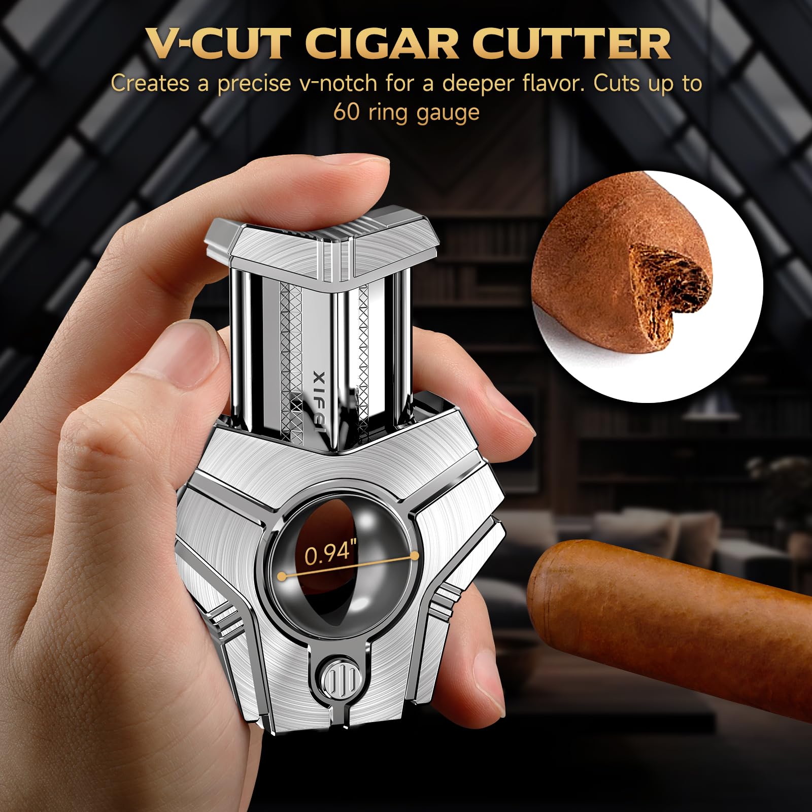 XIFEI Zigarrenschneider, 3 in 1 V-Cut Gerader Schnitt und Stanzer, Ergonomische Edelstahlklingen Guillotine Cutters, bis zu 60 Ringmaß, Zigarren Zubehör Geschenk für Männer