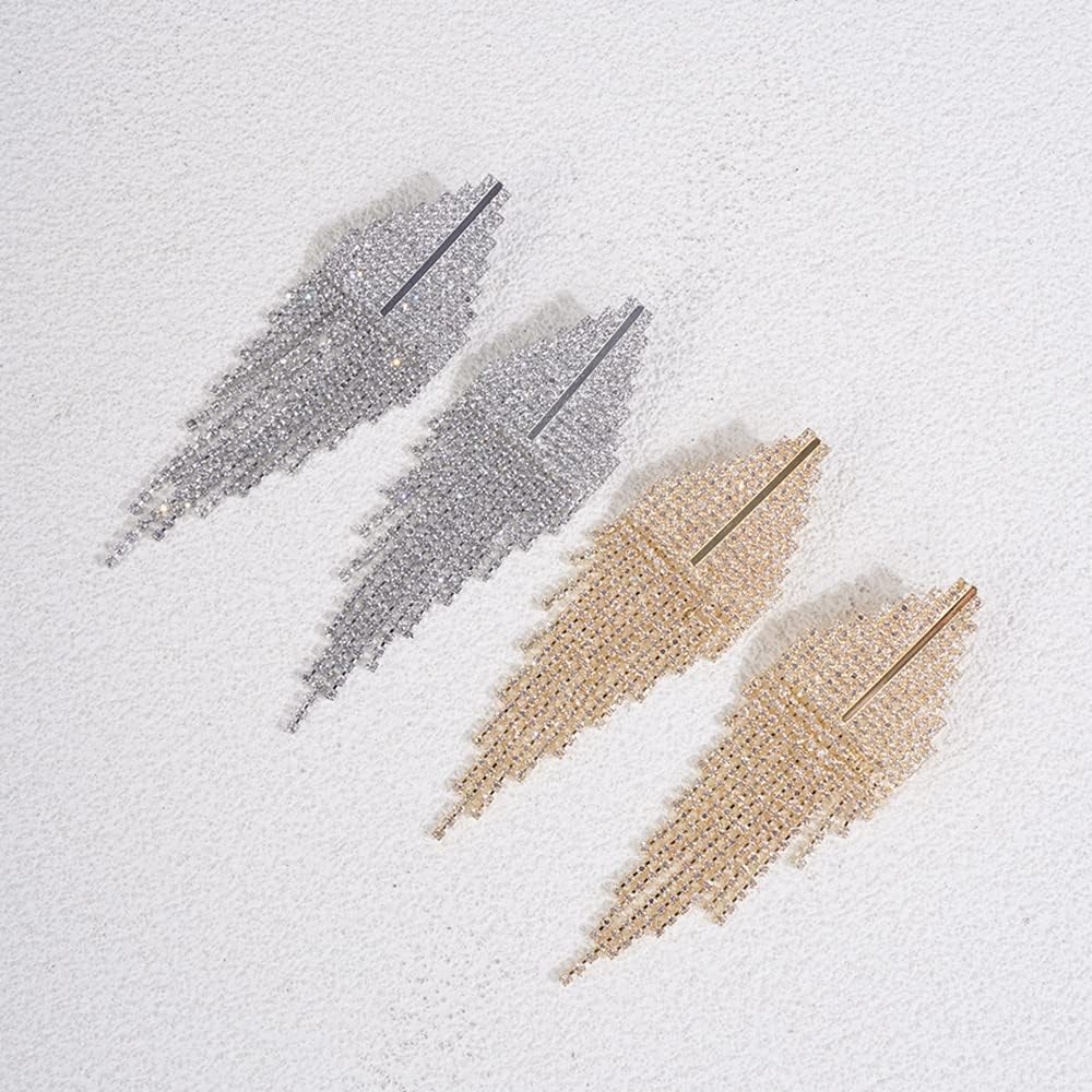 JWICOS Boho Tassel Earrings Long Chandelier Tassel Dangle Drop Earrings Bohemian Fringe Chain Crystal Earrings for Women and Girls - Image 6