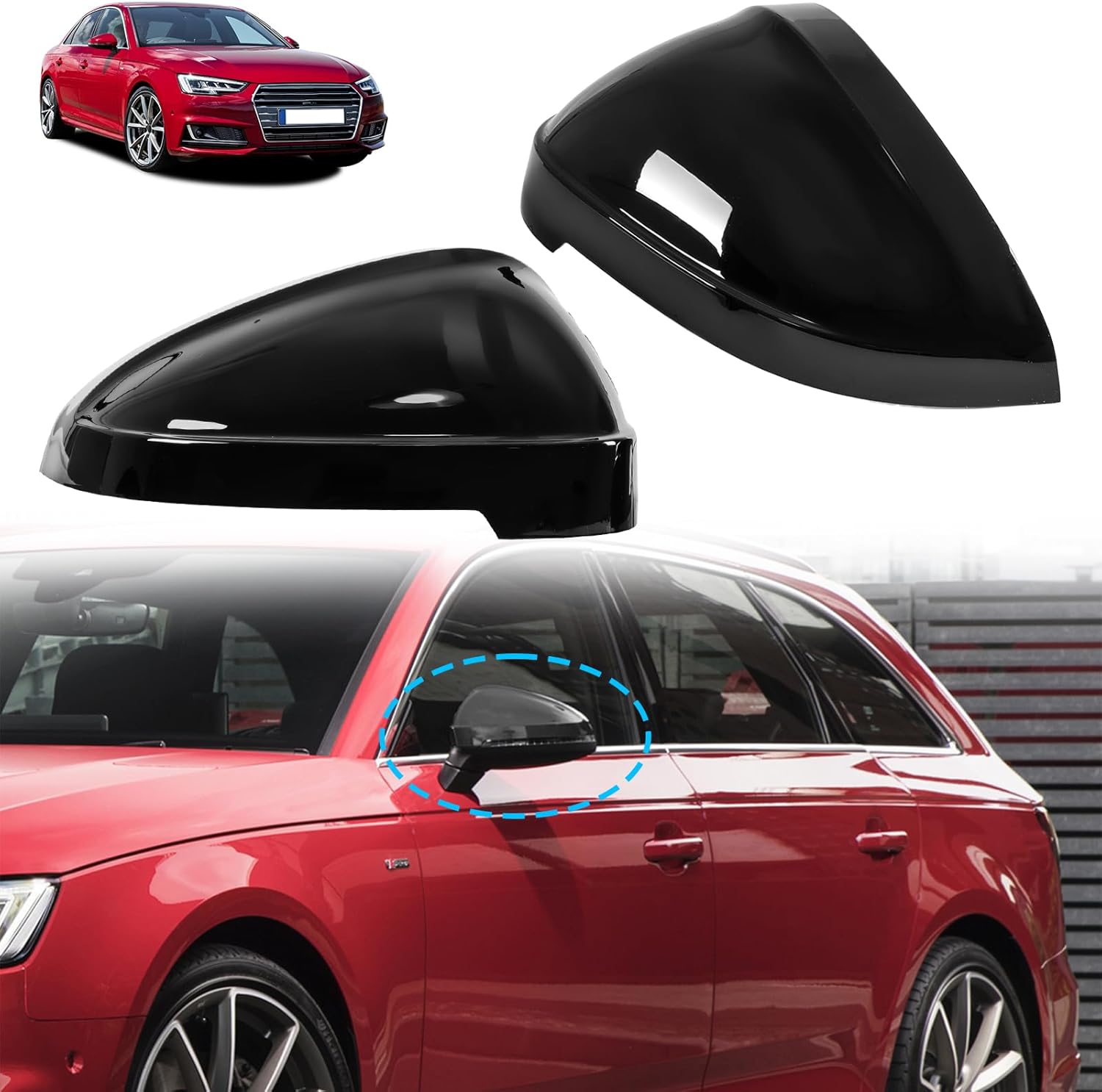 Door Side Rearview Mirror Covers Caps with Lane Assist,Exterior Mirror Covers,Side Mirror Caps compatible with for 2017-2023 Audi B9 A4 S4 A5 S5 RS5,Carbon Fiber Look,2PCS