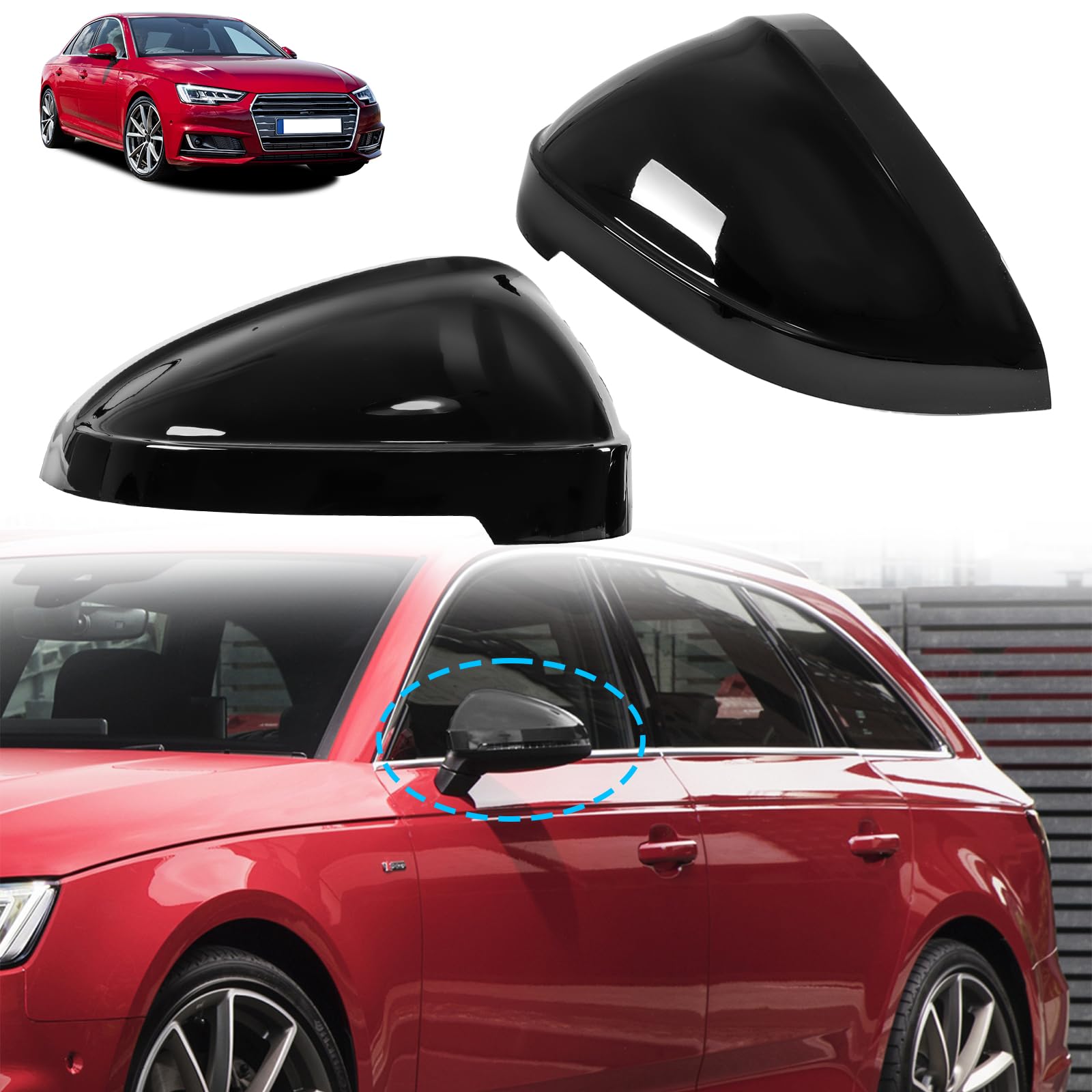 Photo 1 of AMSPRAC Door Side Rearview Mirror Covers Caps with Lane Assist,Exterior Back Sight Covers,Side Mirror Caps compatible with for 2017-2019 Audi B9 A4 S4 A5 S5 RS5,Glossy Black,2PCS