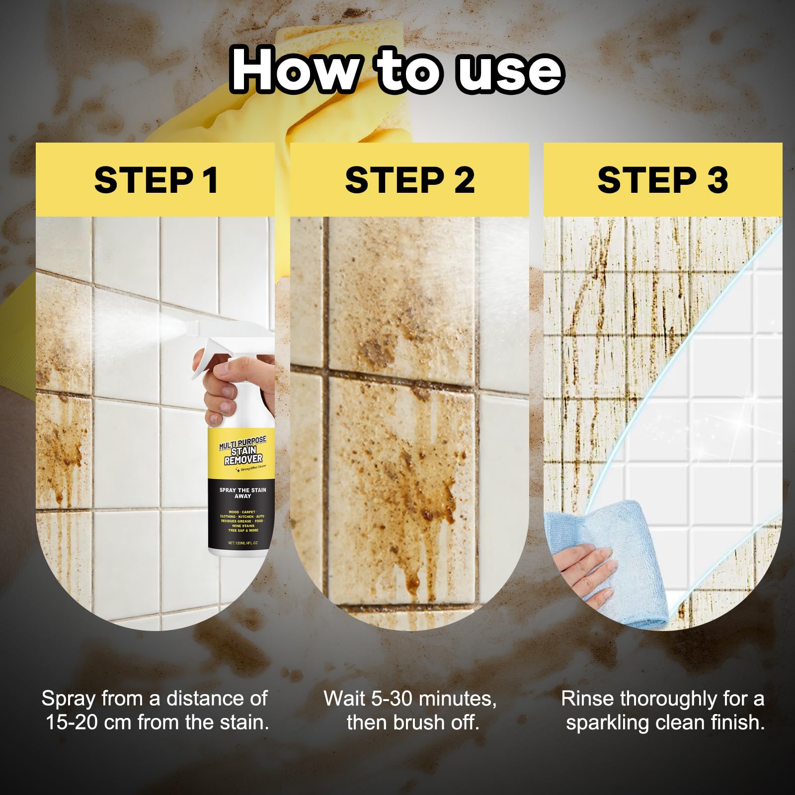 Mehrzweck-Fleckenentferner Spray, Heavy Duty Oberflächenreiniger für Bad Fliesen Toilette, Holzteppich Kleidung Küche Auto InteriorEntfernen Sie harte Wasserflecken, Seifenschaum Rostflecken (5p)