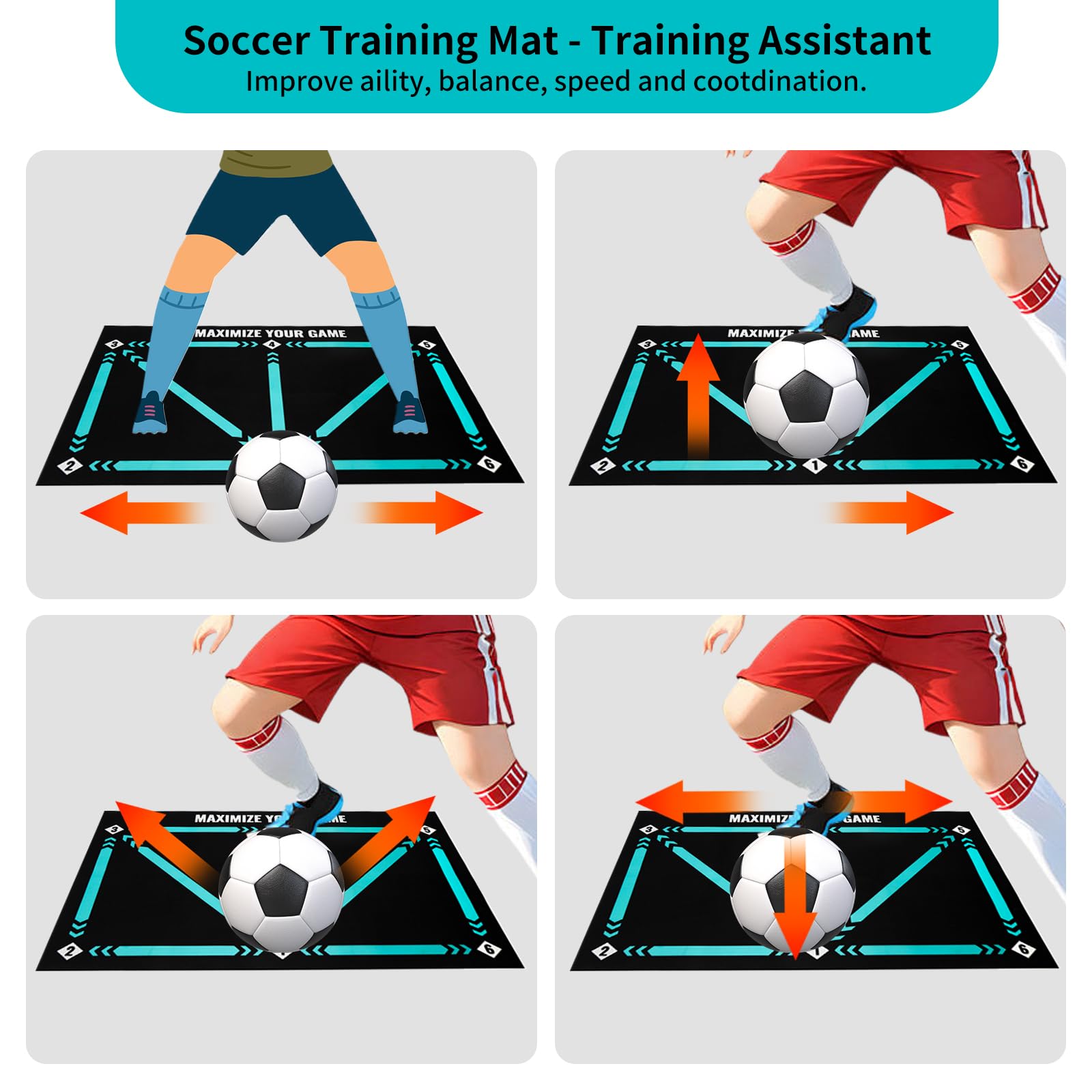 Alfombra de Entrenamiento de Fútbol 90x60cm Tapete Antideslizante Silencioso con Cinturón Ajustable