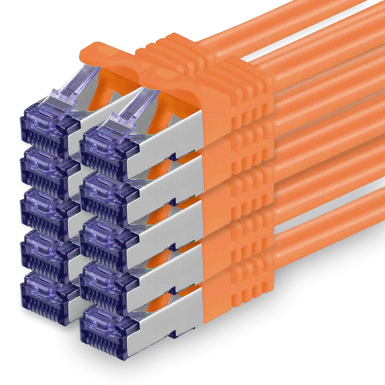 1aTTack.de Cat.7 Netzwerkkabel 5m - Orange - 10 Stück - Cat7 Patchkabel (SFTP/PIMF/LSZH) Rohkabel 10 Gb/s mit Rj 45 Stecker Cat.6a - 10 x 5 Meter Orange