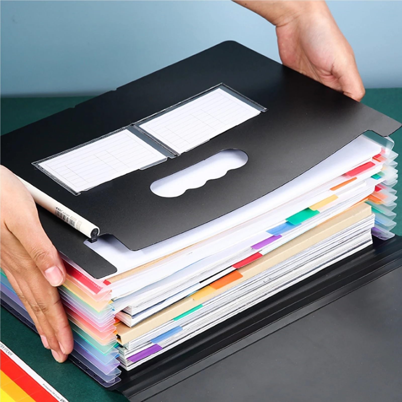 Segregator harmonijkowy, 2 szt. Teczka na dokumenty harmonijkowe. 13/24 kieszeni. Czarna teczka na dokumenty A4 do domowego biura(24 Pockets)