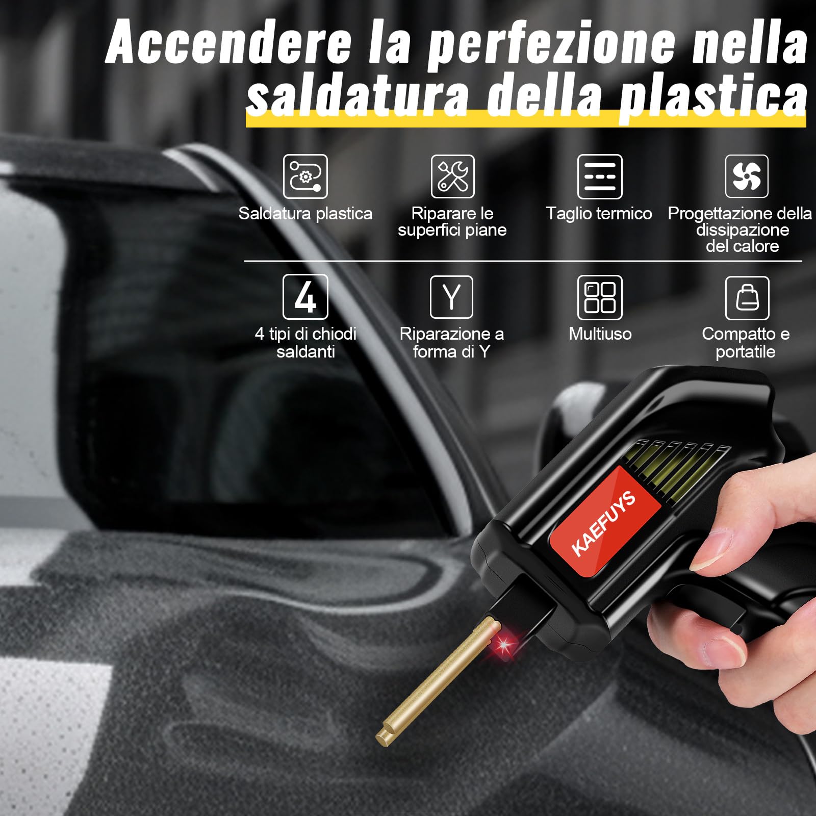 KAEFUYS Saldatrice per Plastica 170W 220V Plastica Saldatrice Kit con 805 Pezzi Chiodi per Saldatura e 7 Forme Diverse Saldatrice Plastica per Riparazione Auto Paraurti Auto Ricambi