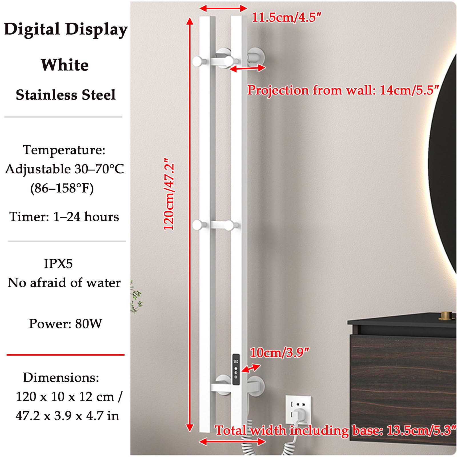 Scaldasalviette Elettrico da Parete Termoarredo Elettrico Bagno
