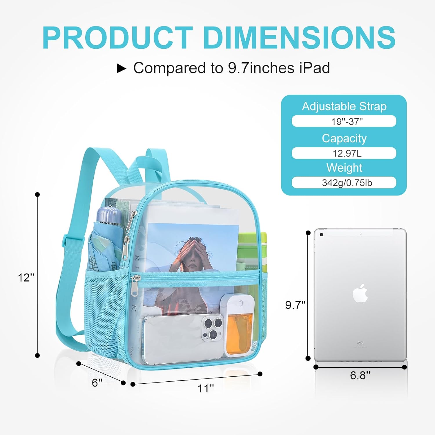 USPECLARE Clear Backpack Stadium Approved 12X11x6, Waterproof Clear Bag Stadium Backpack for Concert Work Sport Event - Image 2
