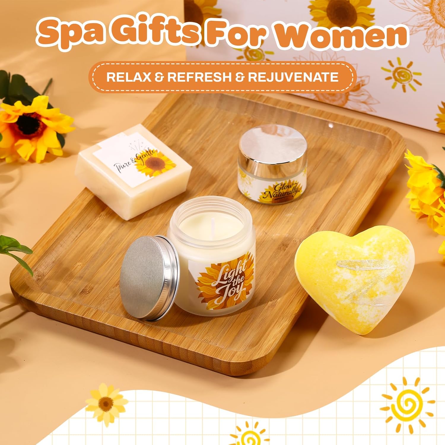 Sunflower Gift Box for Women, Sunshine Birthday Gifts, Luxury Self Care Package, 9-in-1 Gift Baskets with Blanket, Tumbler, Candle, Bath Bomb, Plush & More, Get Well Soon, Valentine Day Gifts
