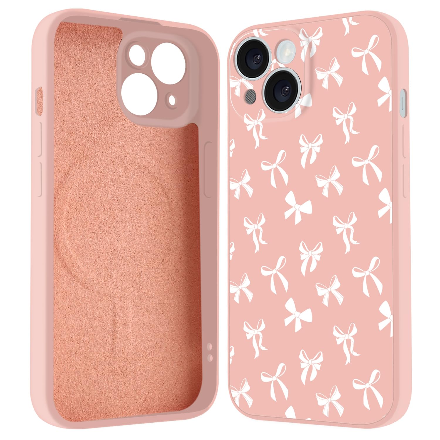 LuminousGuard for iPhone 16 Case, Compatible with MagSafe, Cute White Bow Magnetic Phone Case, Pink Liquid Silicone Soft S...