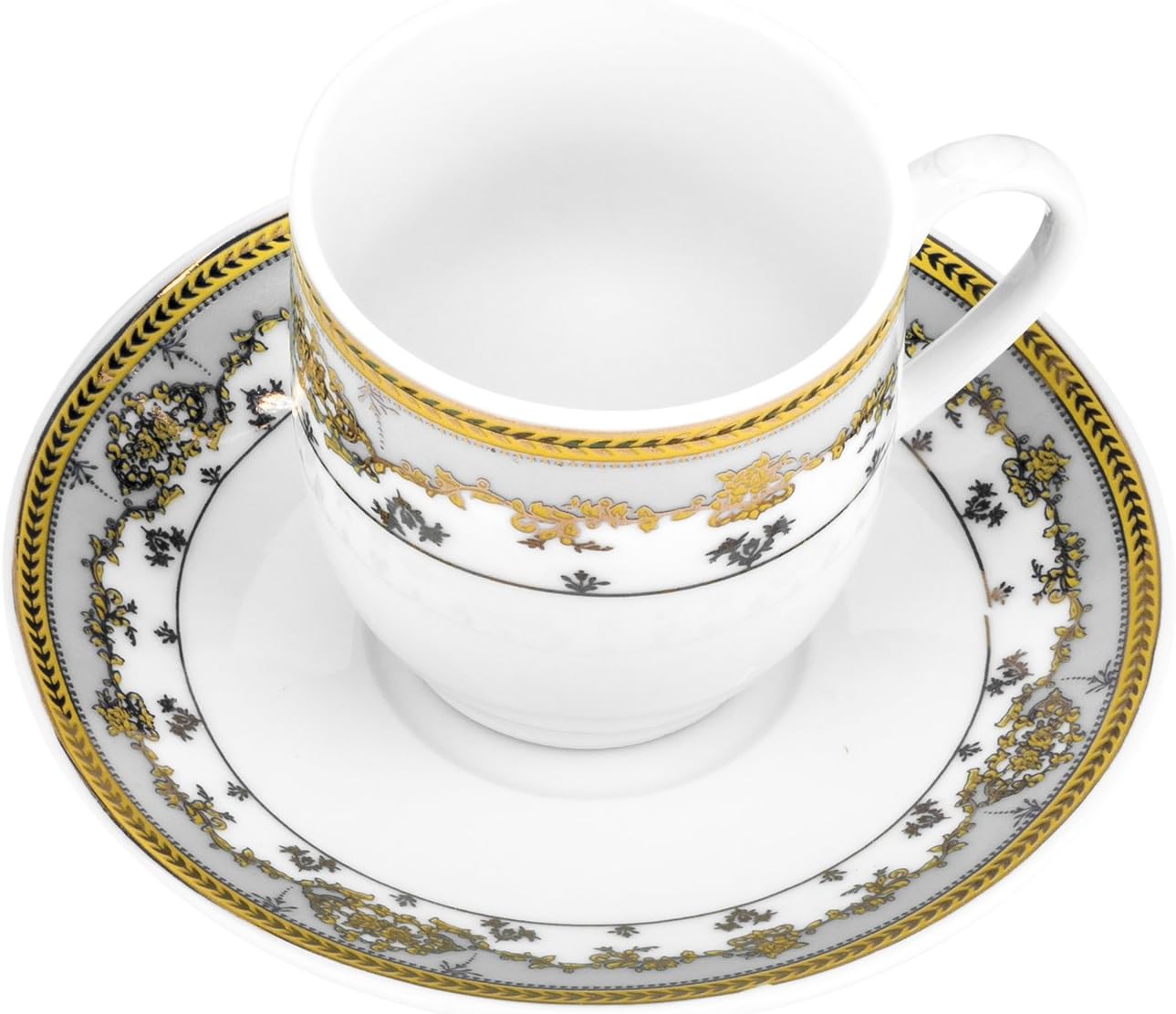 Fine Porcelain “Golden Rose” 4-oz. Coffee Cup and Saucer Set, Vintage Royal Coffee Cups Set, Ceramic Tea Service, 6 Espresso Cups + 6 Saucers