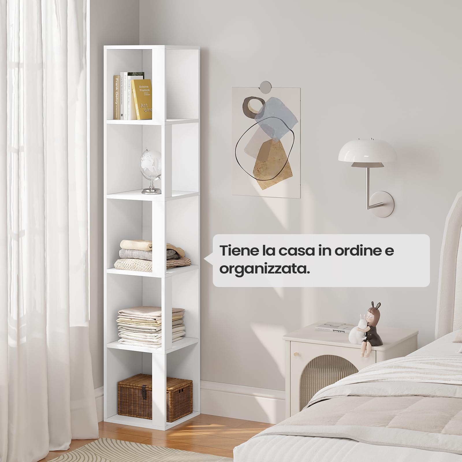 eSituro Libreria Verticale 5 Cubi 30x30x159 cm Bianco | Autoportante; Aperto; In legno; Soggiorno cucina; Montaggio facile