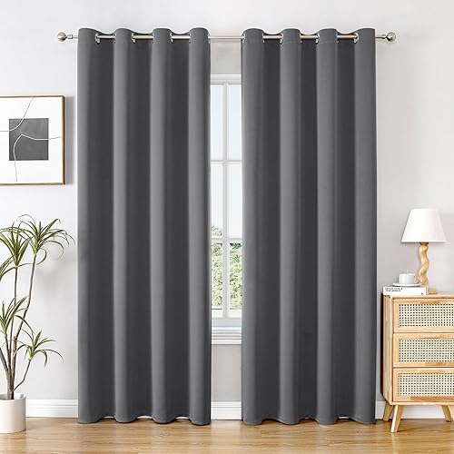 Miniatura 29 de ChrisDowa - Cortinas blackout con ojales para habitación y sala, juego de 2 paneles de cortinas con aislamiento térmico, gris oscuro, 42 x 63