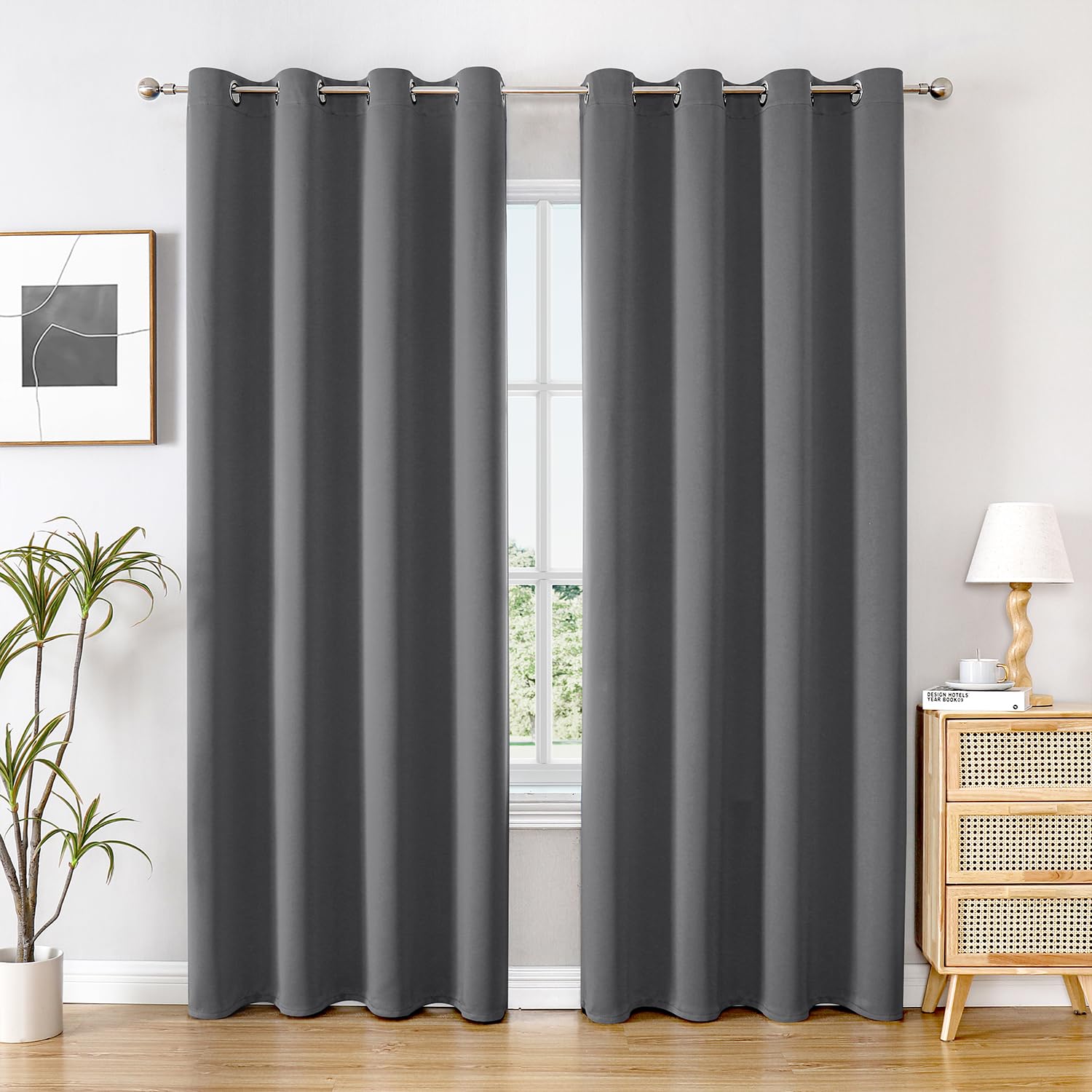ChrisDowa Blackout Curtains 95 inches Long for Bedroom - 2 Panels Set Grommet Thermal Insulated Room Darkening Curtains for Living Room (Grey, 52 x 95