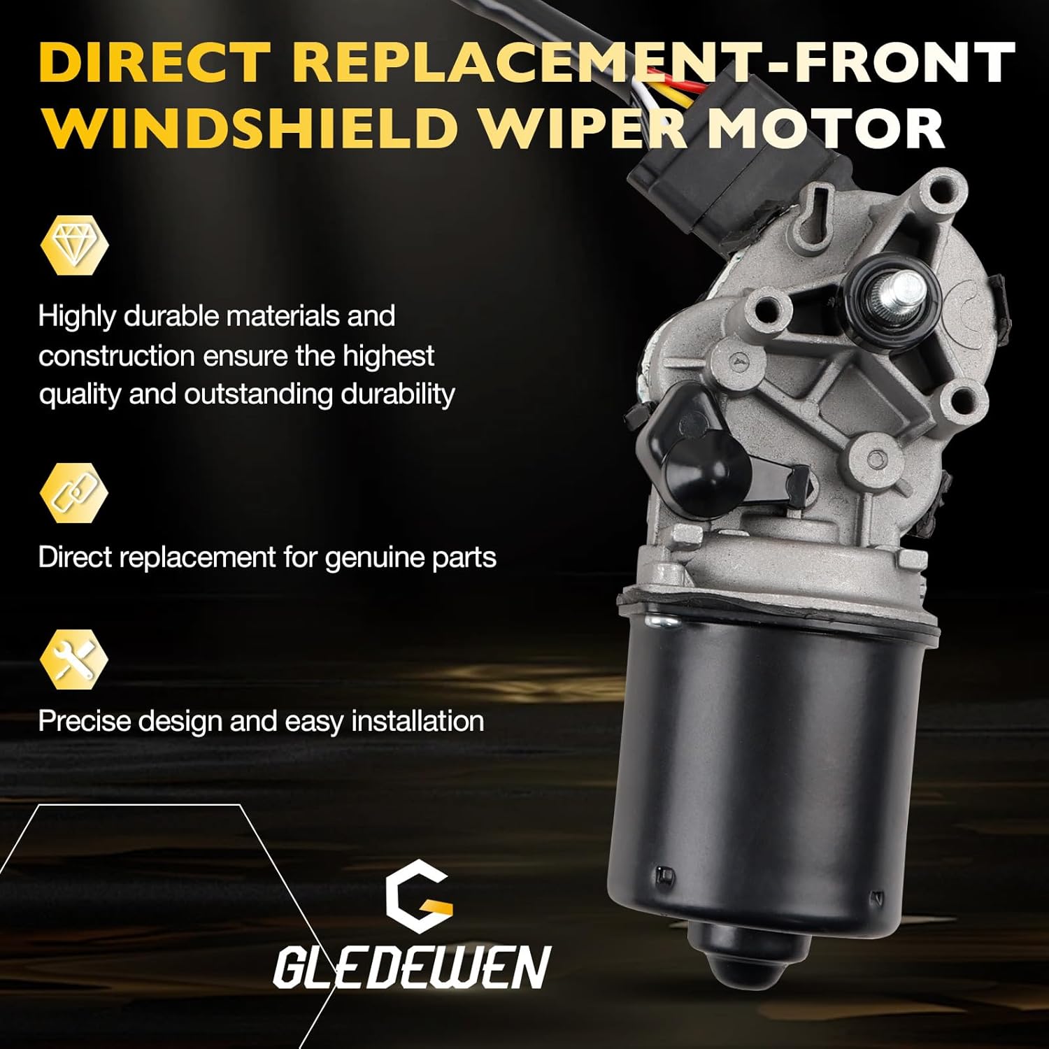 Gledewen 88958223 25809218 Front Windshield Wiper Motor 4-Pin Compatible with Chevy Colorado 2004-2012 & GMC Canyon 2004-2012 & Isuzu i-280/i-350 2006, i-290/i-370 2007-2008
