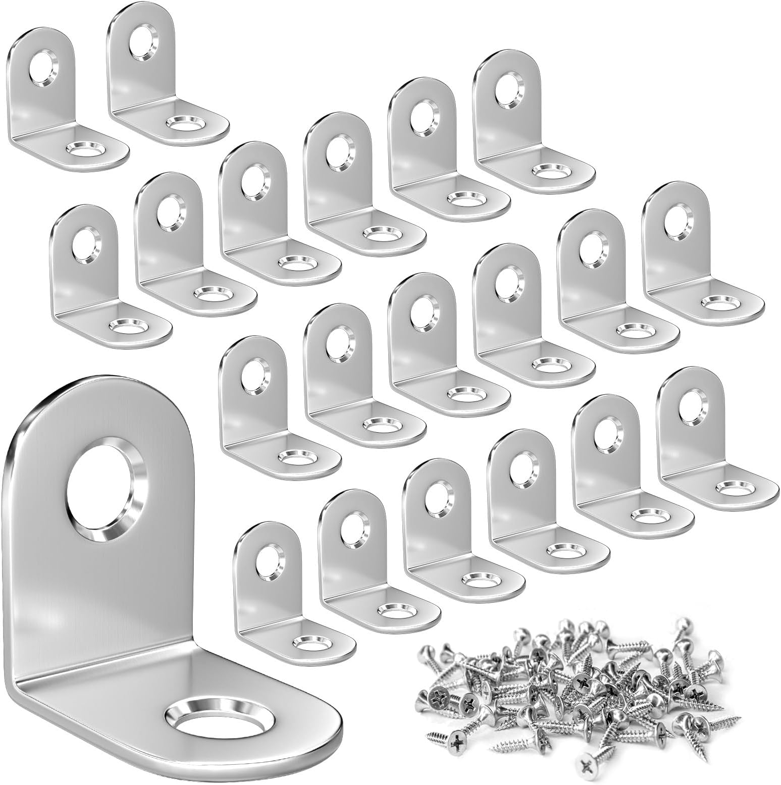 20 Pcs L Brackets Small, 1×1 inch (25×25mm) Stainless Steel Metal Corner Brackets, Right Angle Bracket for Wood Furniture, with 40PCS Screws
