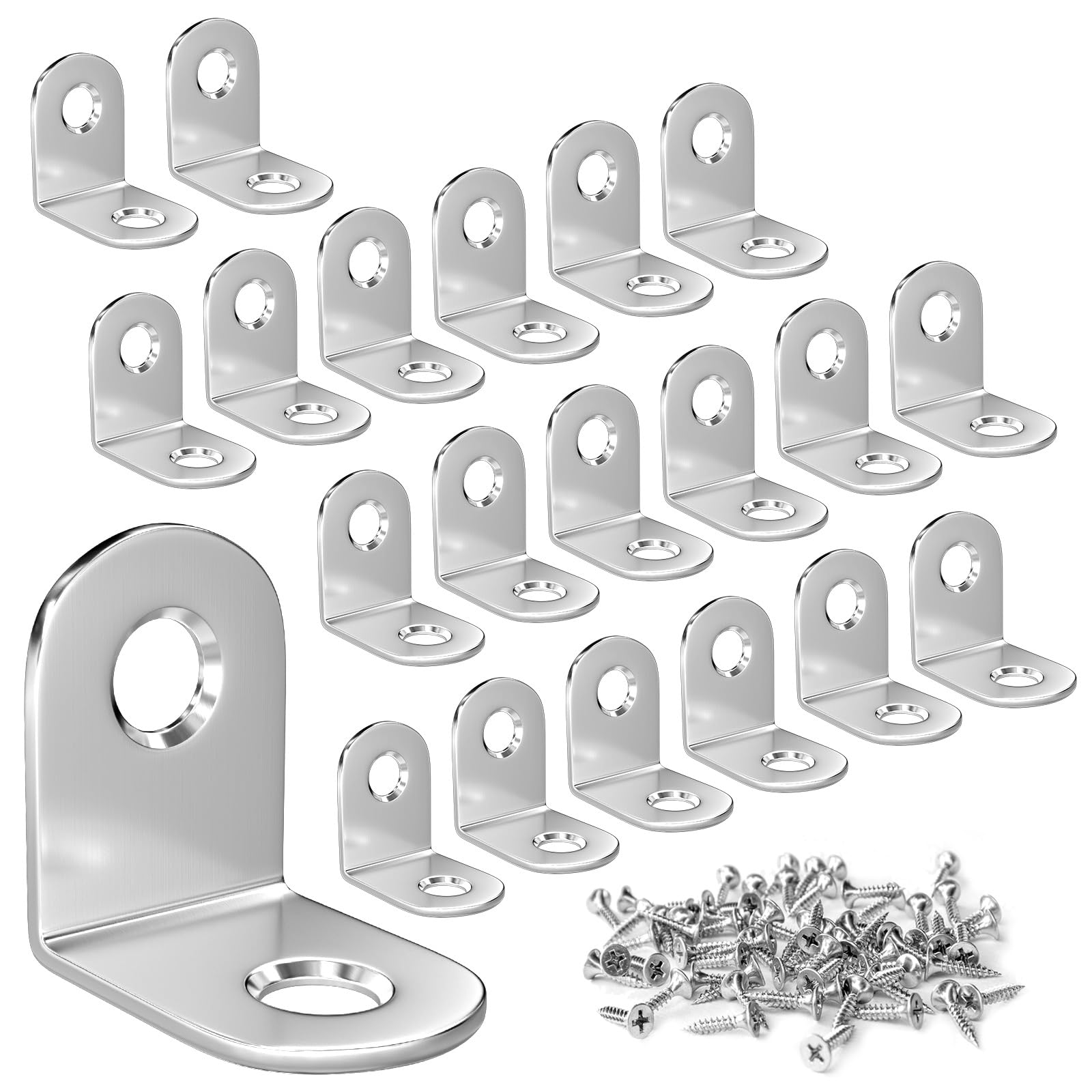 20 Pcs L Brackets Small, 1×1 inch (25×25mm) Stainless Steel Metal Corner Brackets, Right Angle Bracket for Wood Furniture, with 40PCS Screws