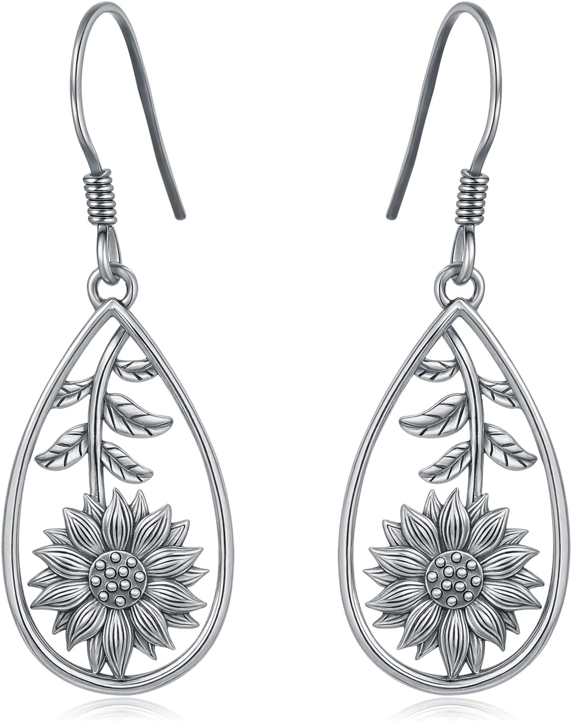 925 Sterling Silver Sunflower Dangle Earrings Boho Vintage Hypoallergenic Lightweight Jewelry Gift for Women