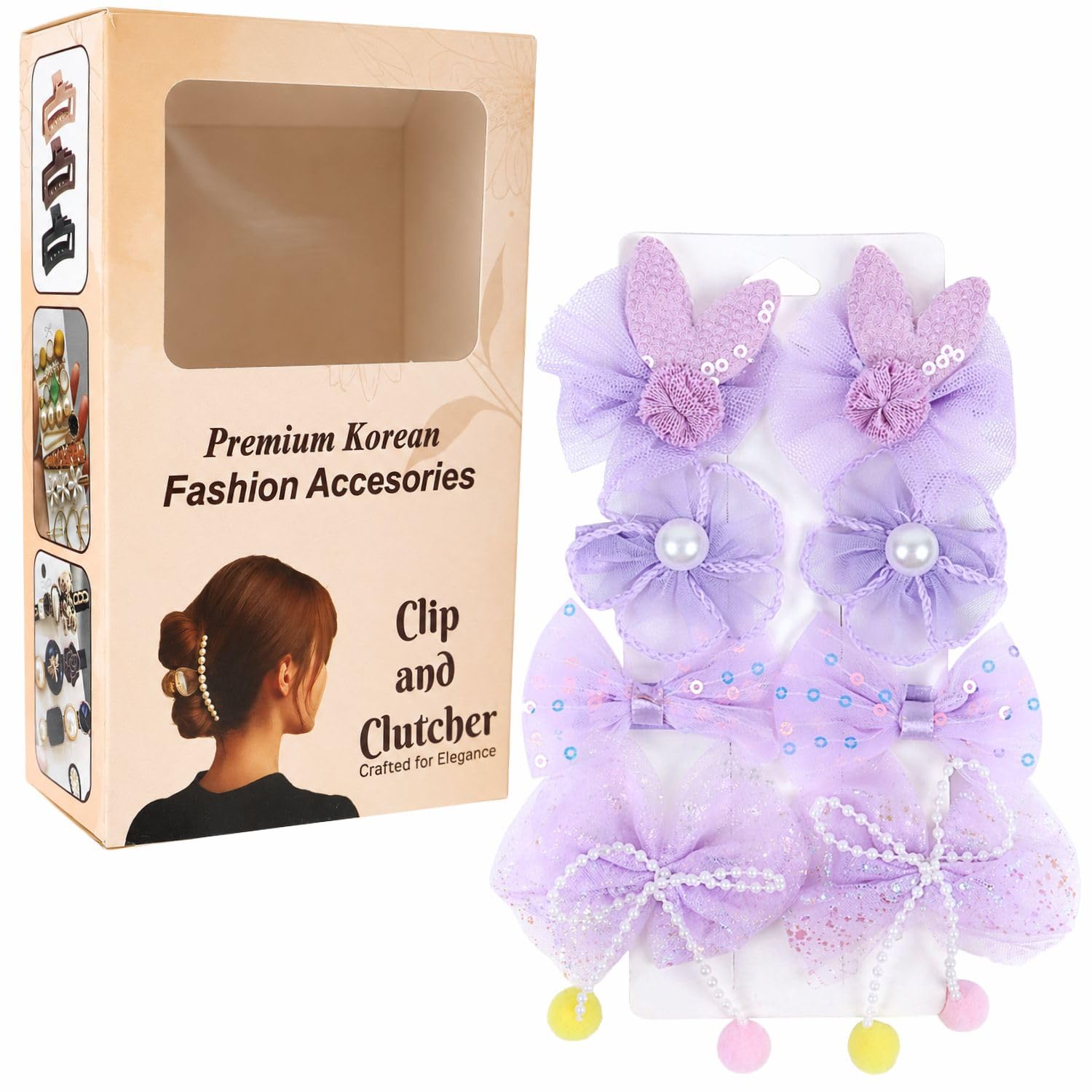 8 Pcs Yellow Cute Fabric Lace Hair Clips Set for Girls, Soft Lightweight Kids Hairpins, Elegant Daily and Party Styling Hair Accessories Collection (Purple)-image-25