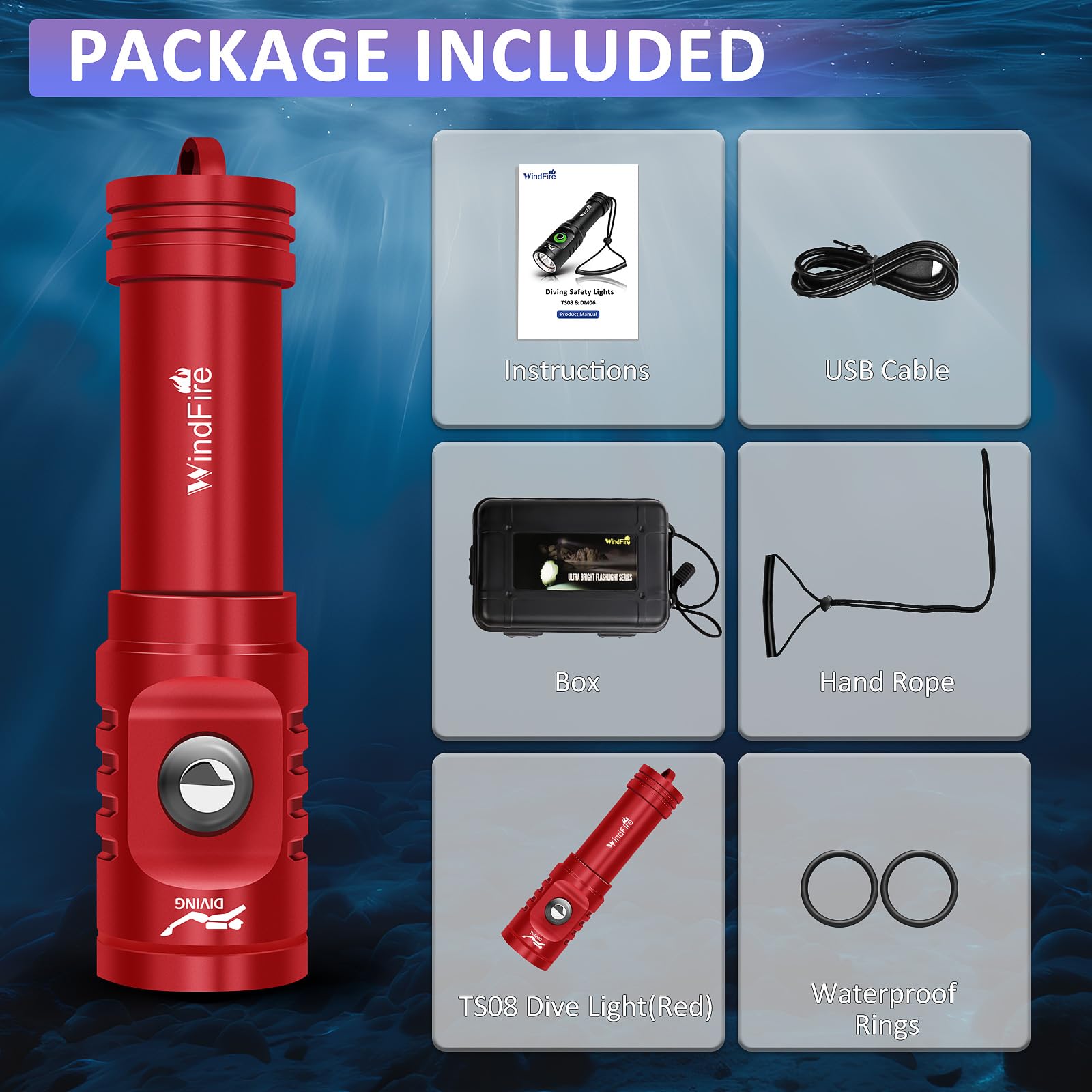 Amazon.co.jp: WINDFIRE TS08 ダイビングライト、 5000ルーメン LED